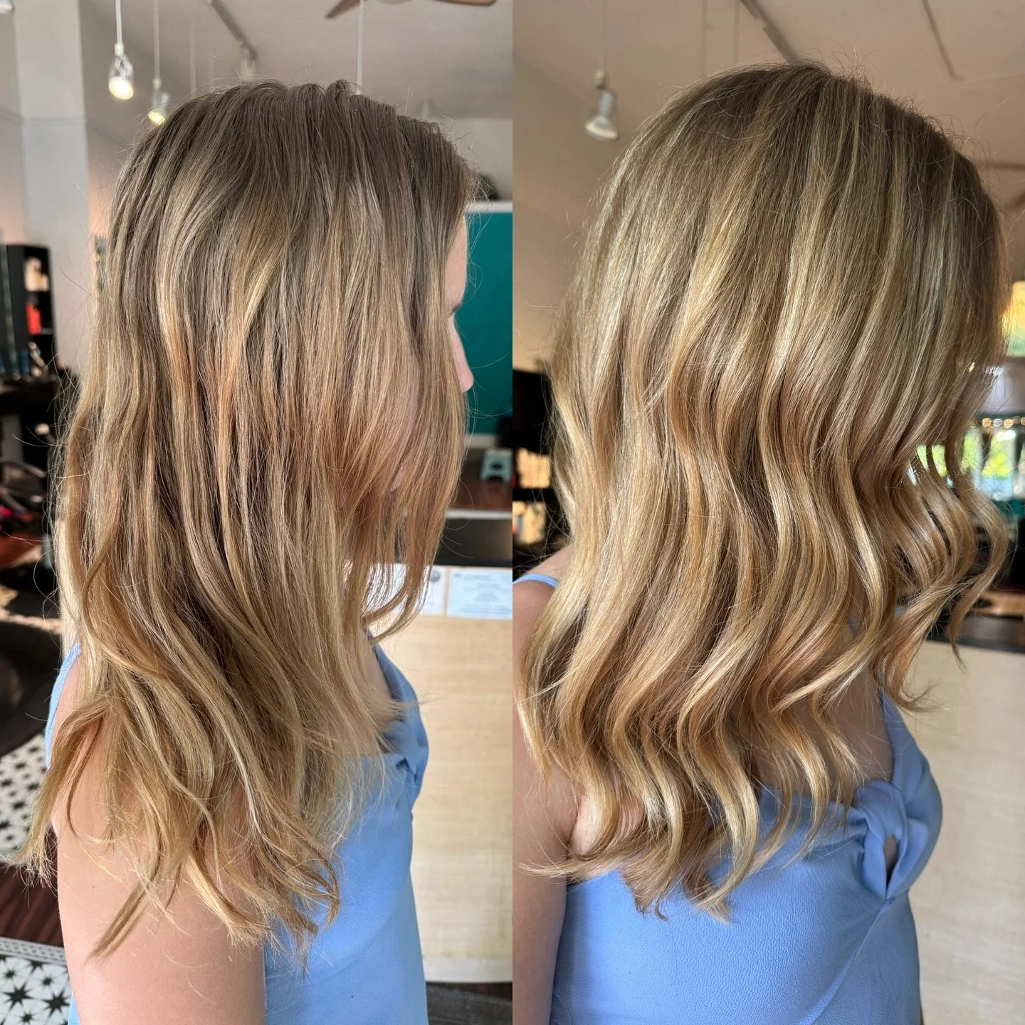 ✨ Before &amp; After ✨
This lovely client started off really blonde, then slowly transitioned back toward her natural color with a touch of warmth. Today, she was ready for a little more blonde again &mdash; but still wanted it to feel natural, soft,