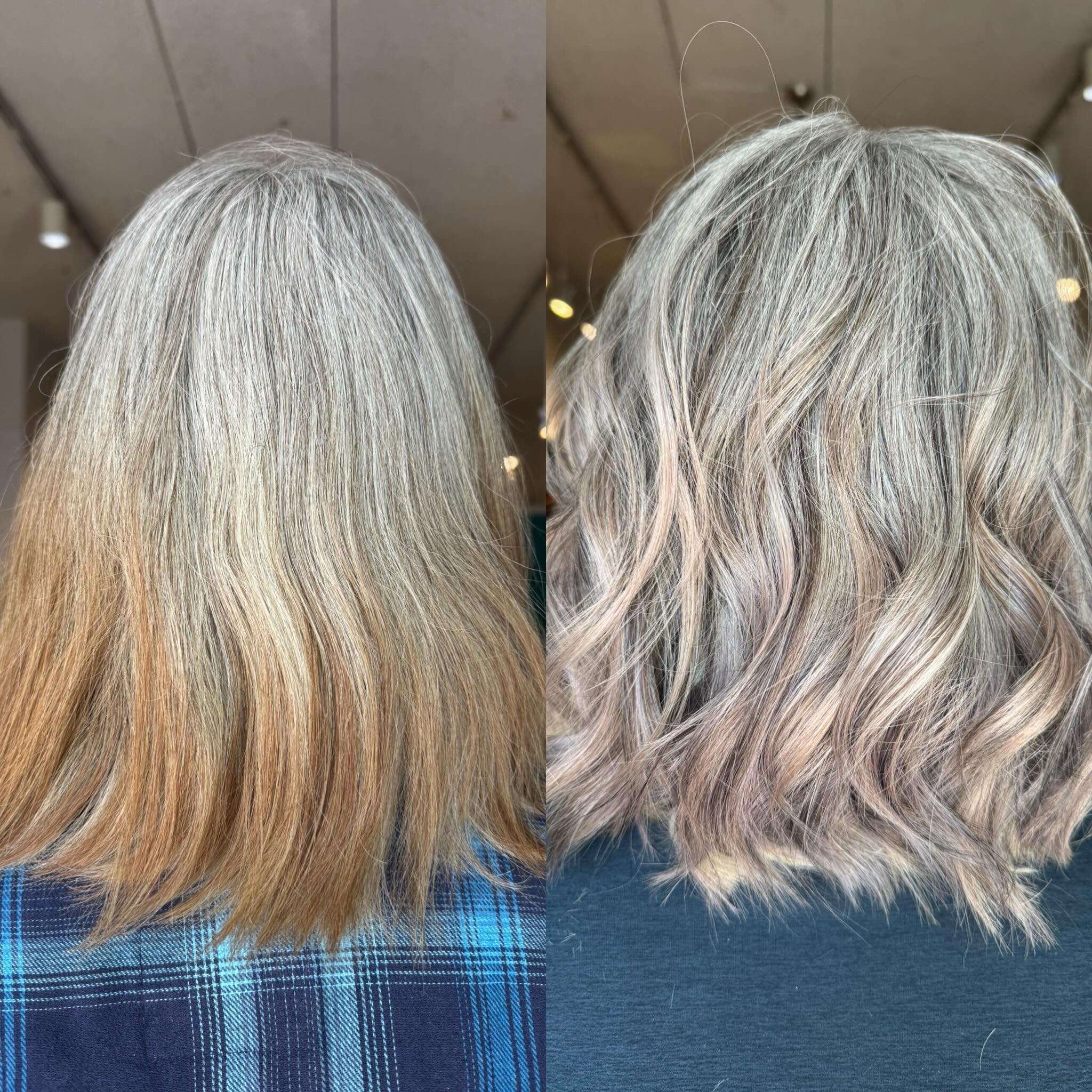 One full year of growing out her natural grey roots led us to today&rsquo;s transformation ✨

This journey started with 3 rounds of @malibucpro CPR to gently remove years of old color, along with occasional haircuts over the last year to slowly trans
