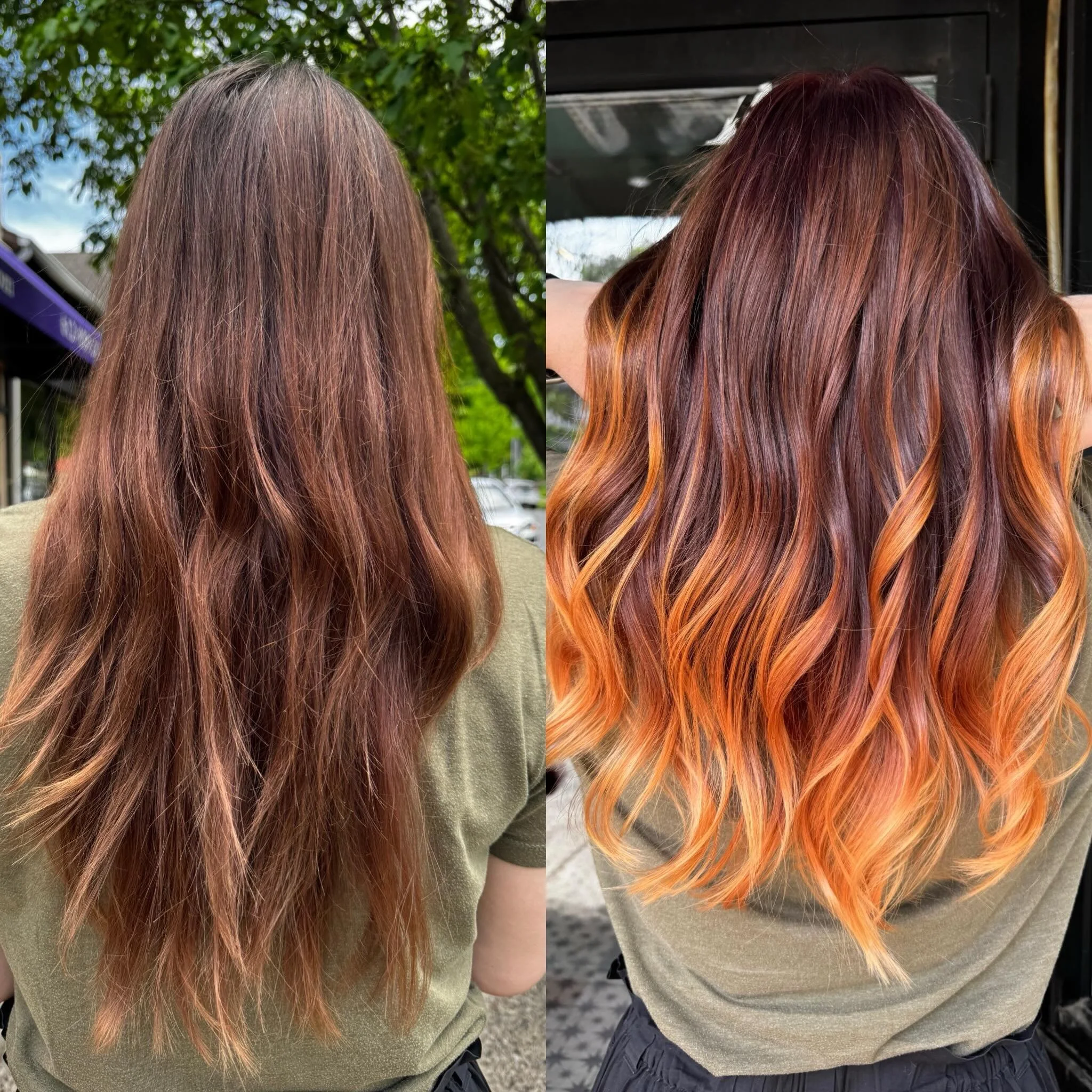 This client loves a hair transformation! Over the years, we&rsquo;ve taken her from blonde to red, violet, brunette, and more. For the last several years, we&rsquo;ve kept her in a rich eggplant violet.
Ready for a change, we added brightness while k