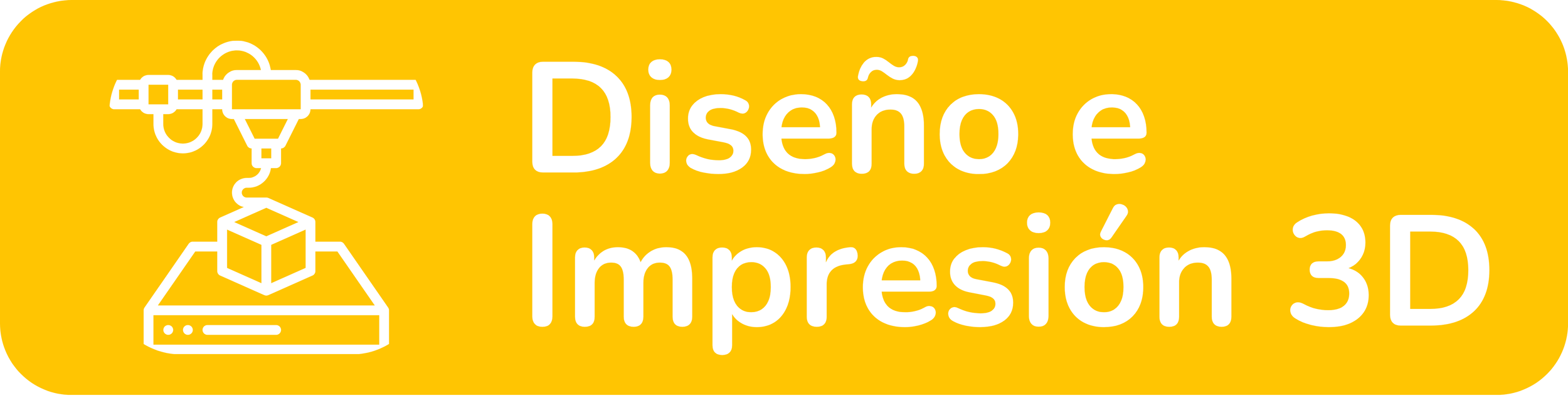 Yellow banner with a white 3D printer icon on the left and the Spanish text 'Diseno e impresión 3D'