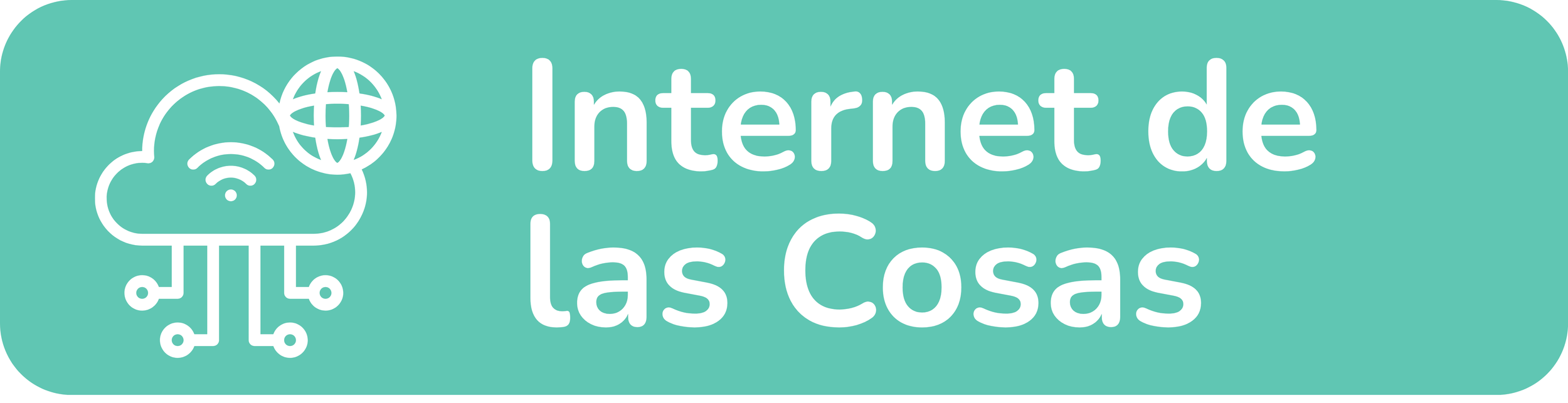 Green background with white text and a white icon of a cloud with a globe and connected lines. The text reads "Internet de las Cosas".