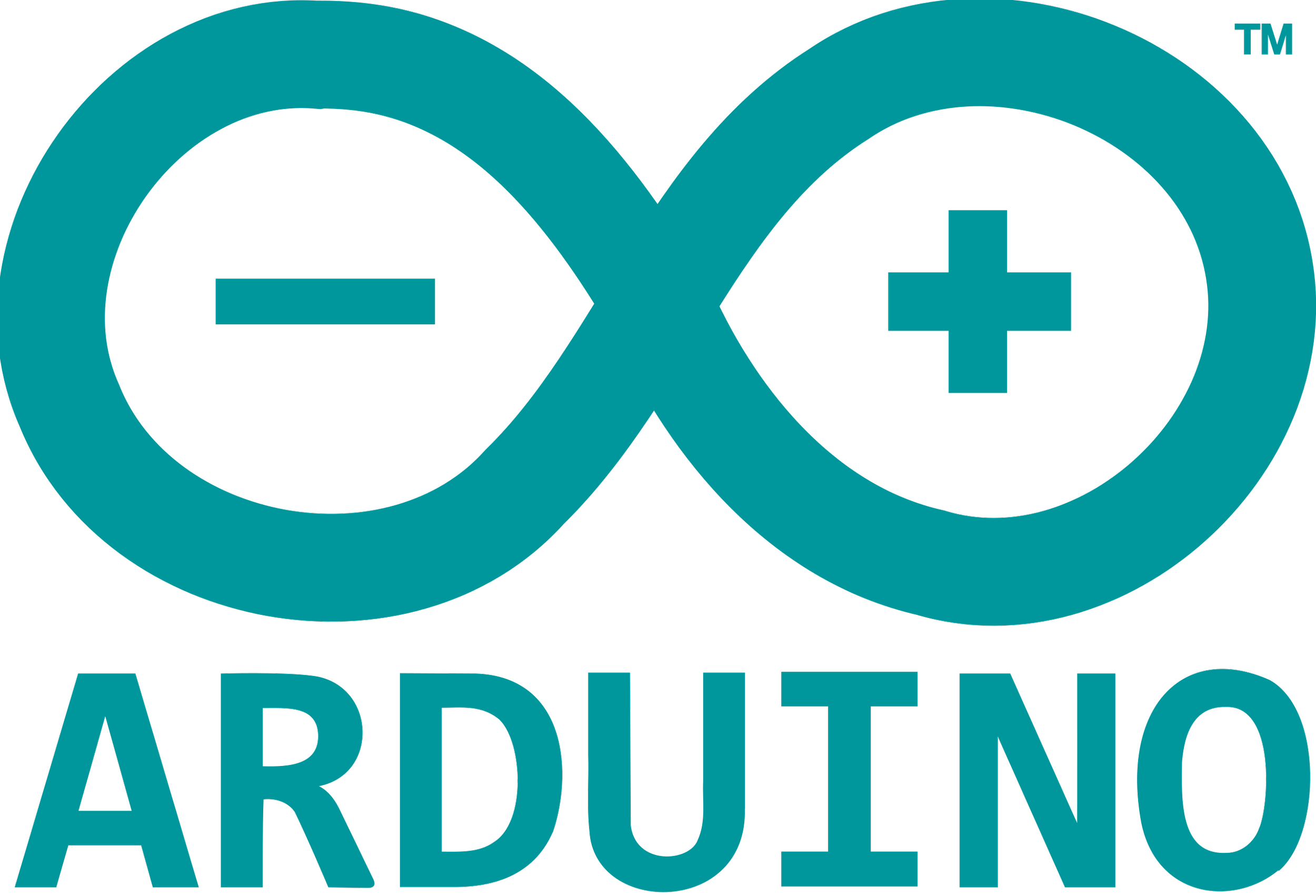 A logo featuring an infinity symbol with a minus sign on the left and a plus sign on the right, above the word 'ARDUINO' in capital letters.