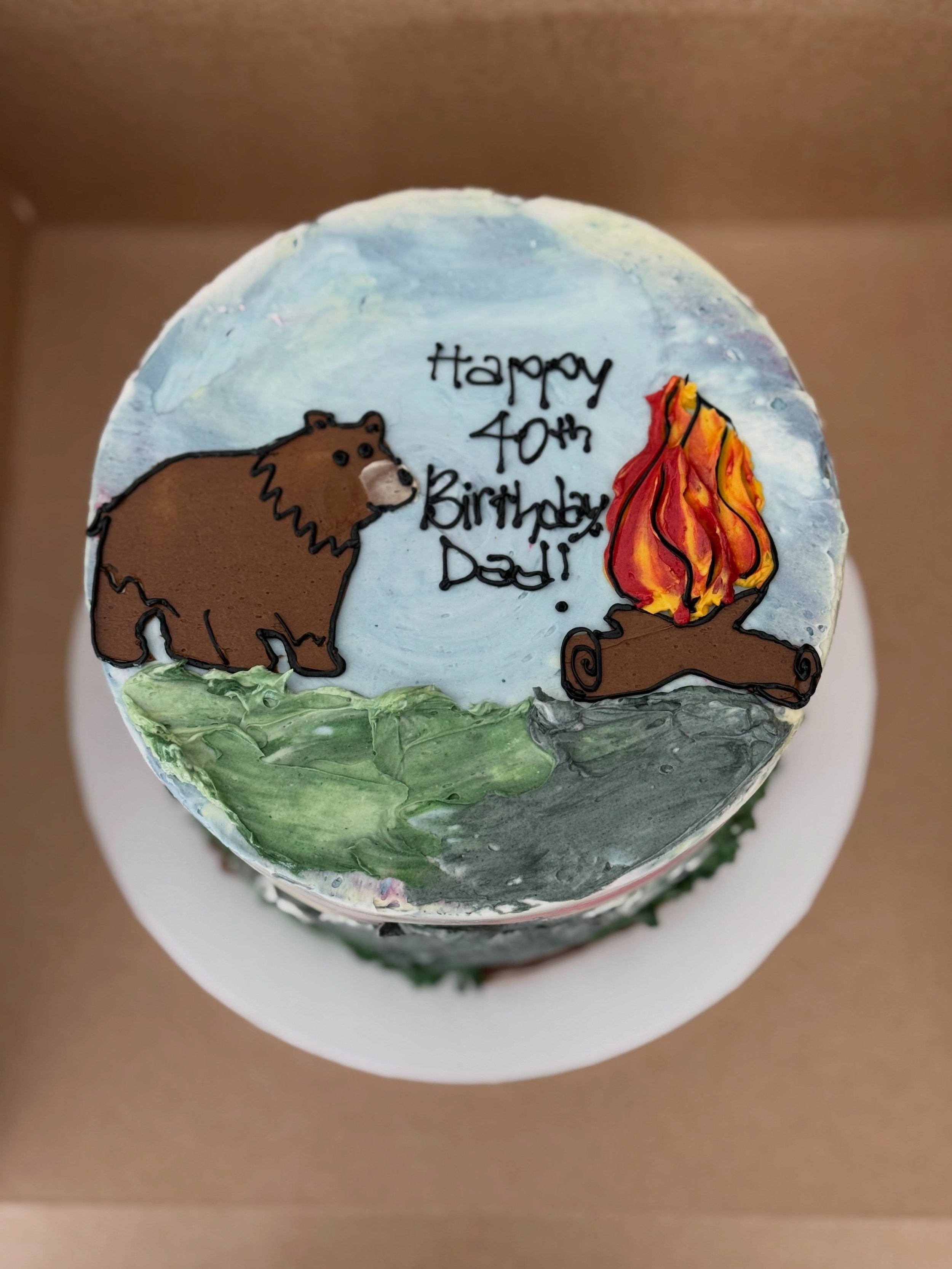Yosemite themed 40th birthday cake ⛰️ 🌅 🐻 
.
.
.
.
.
#cake #yosemite #birthday #buttercream #40