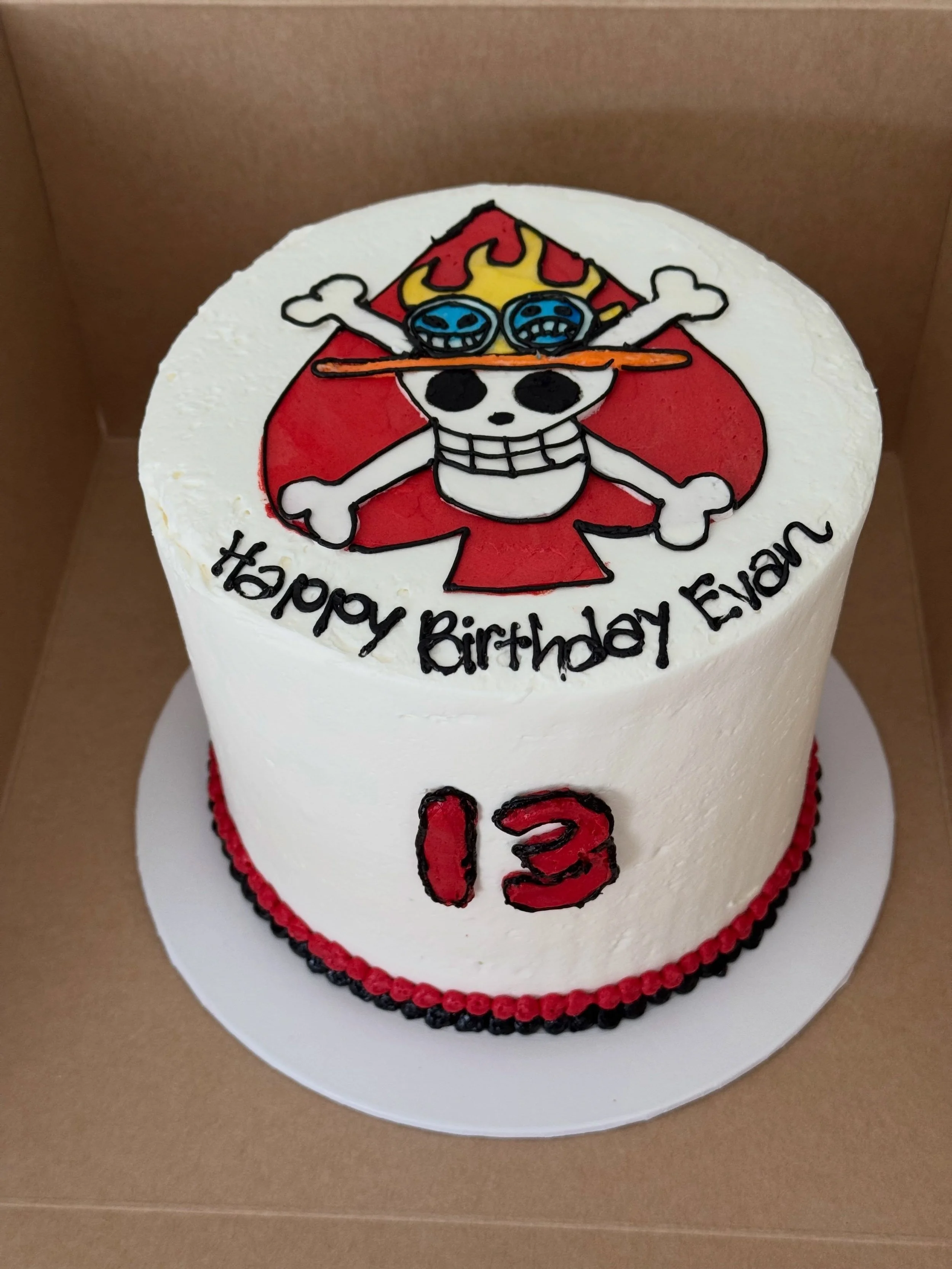 Evan&rsquo;s One Piece Ace 13th Birthday Cake 
.
.
.
.
.
#onepiece #onepiecefan #cake #buttercream #13
