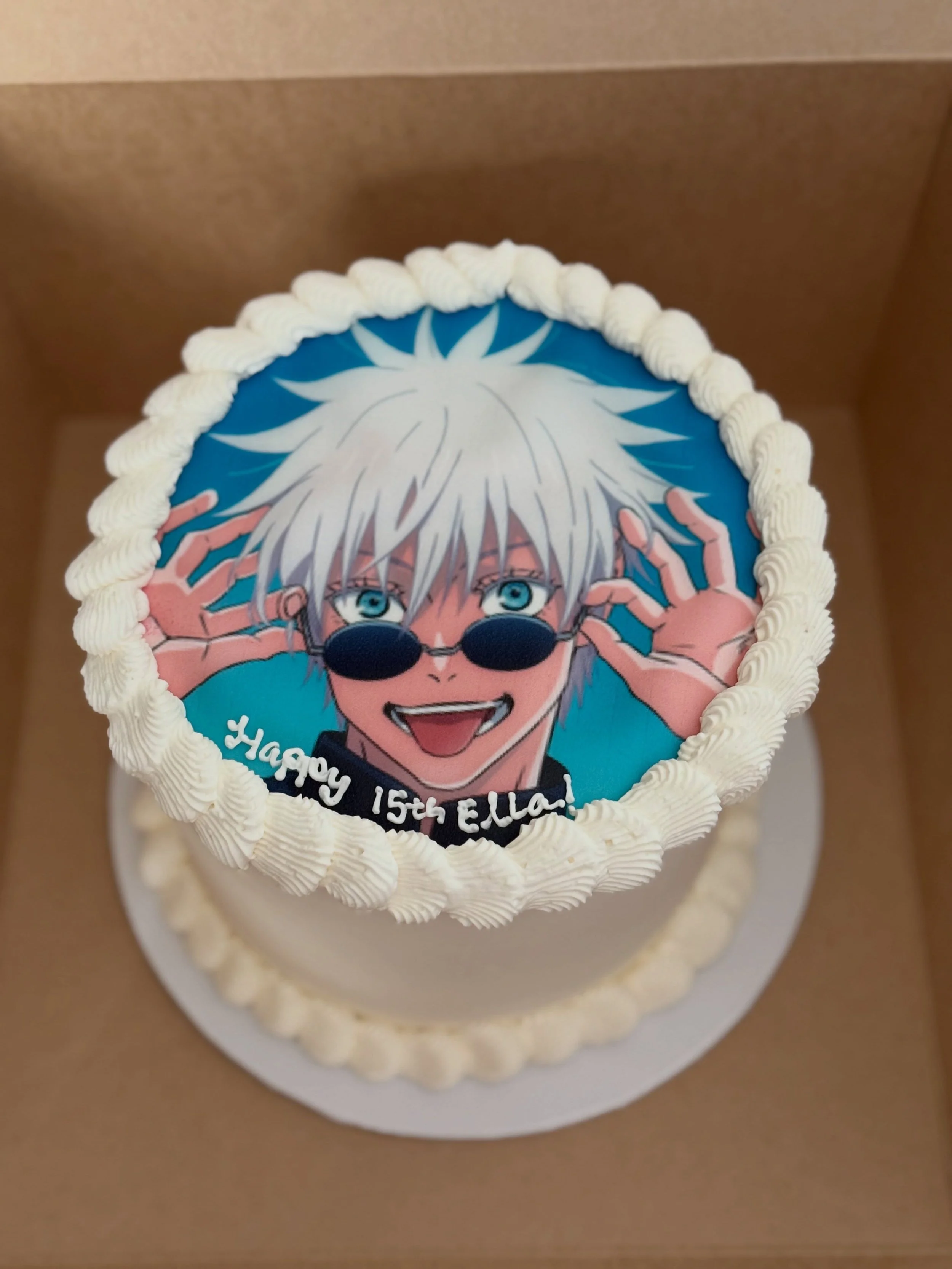 Jujutsu Kaisen Satoru Gojo cake for Ella&rsquo;s 15th Birthday!
.
.
.
.
.
#jujutsukaisenanime #satorugojo #ediblephoto #cake #buttercream