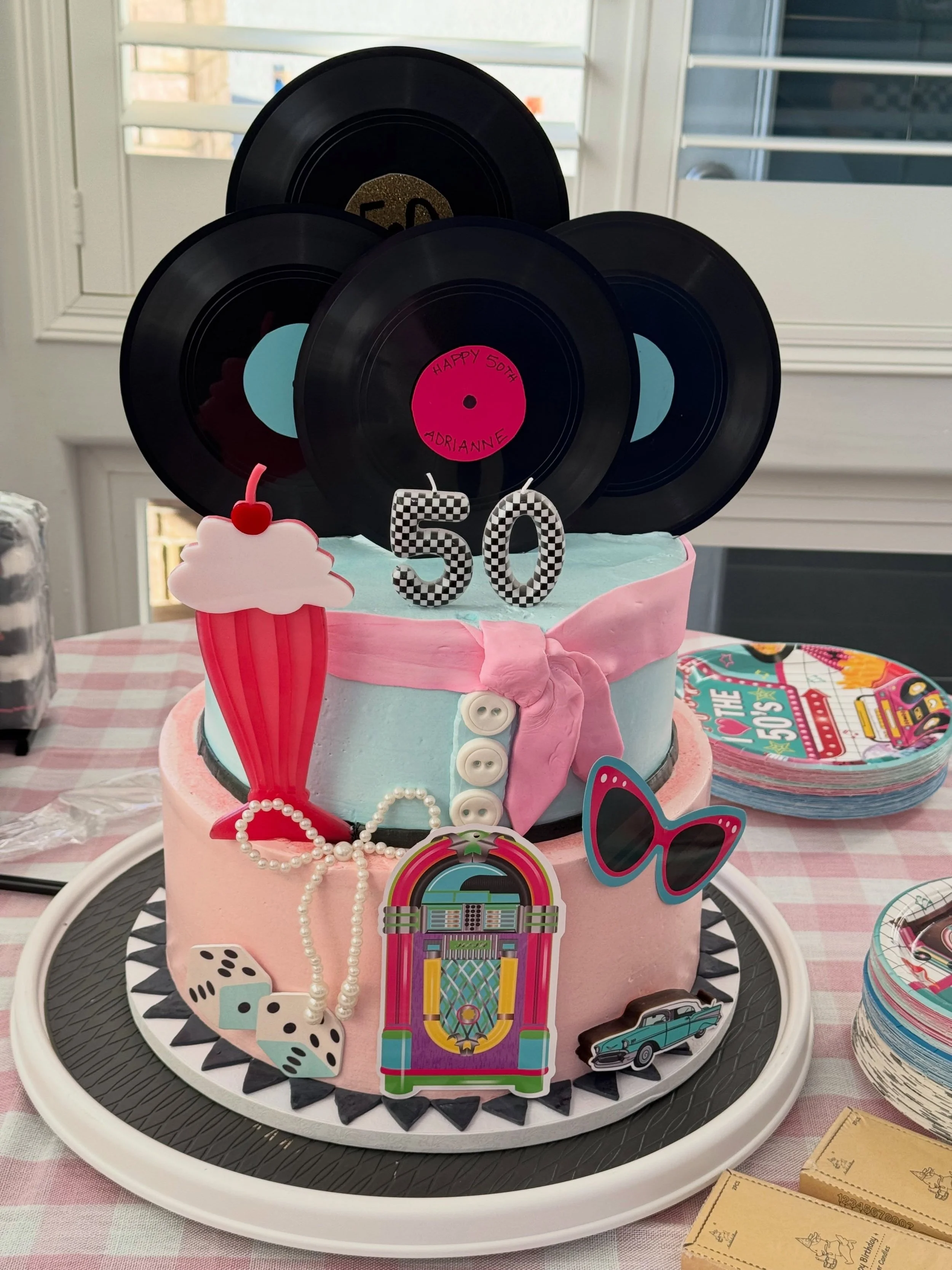 Adrianne&rsquo;s 50th Birthday 
.
.
.
.
.
#50 #cake #buttercream #tieredcake #50thbirthdaycake