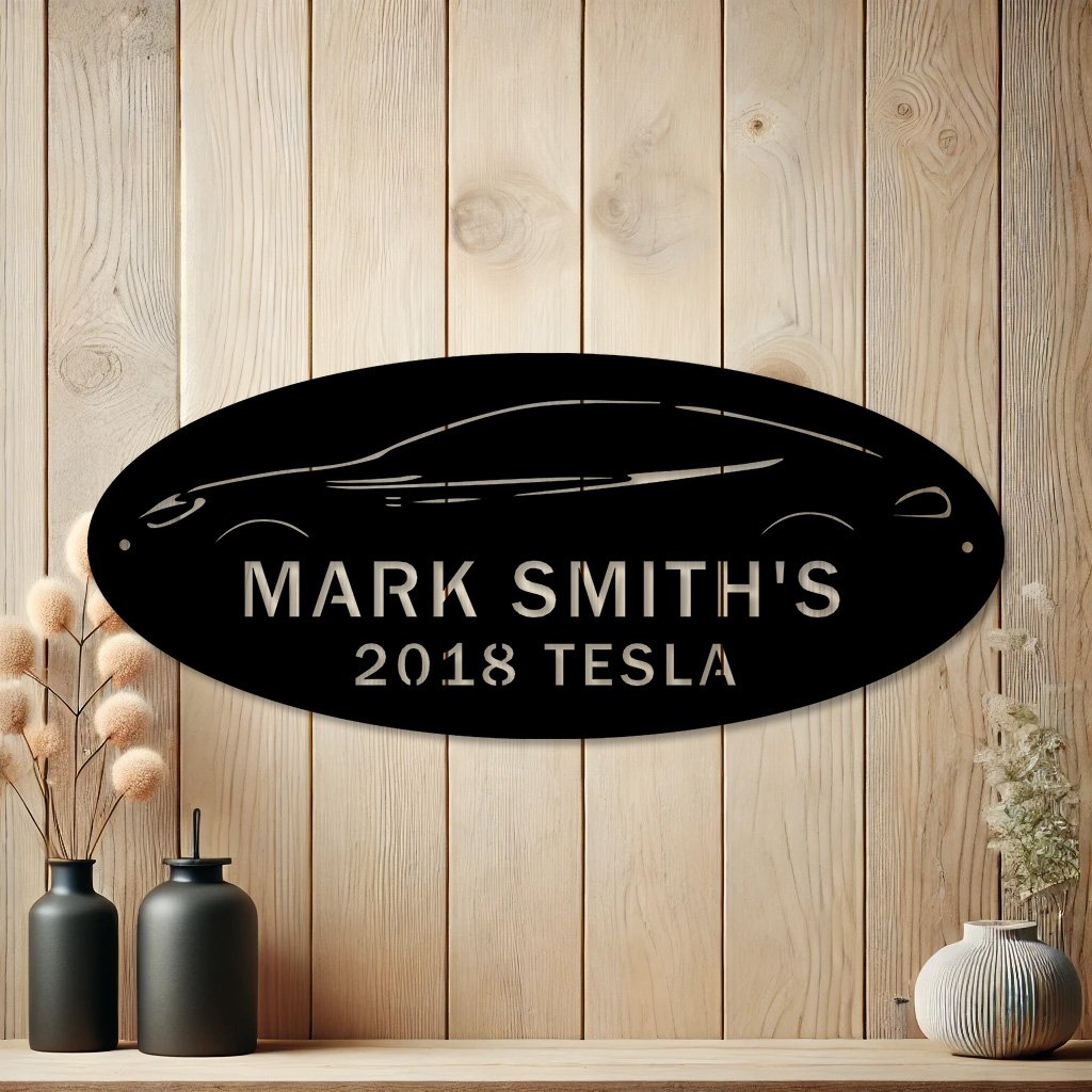 Unique Tesla Model S Metal Art Sign | Personalized Wall Art for Car Enthusiasts