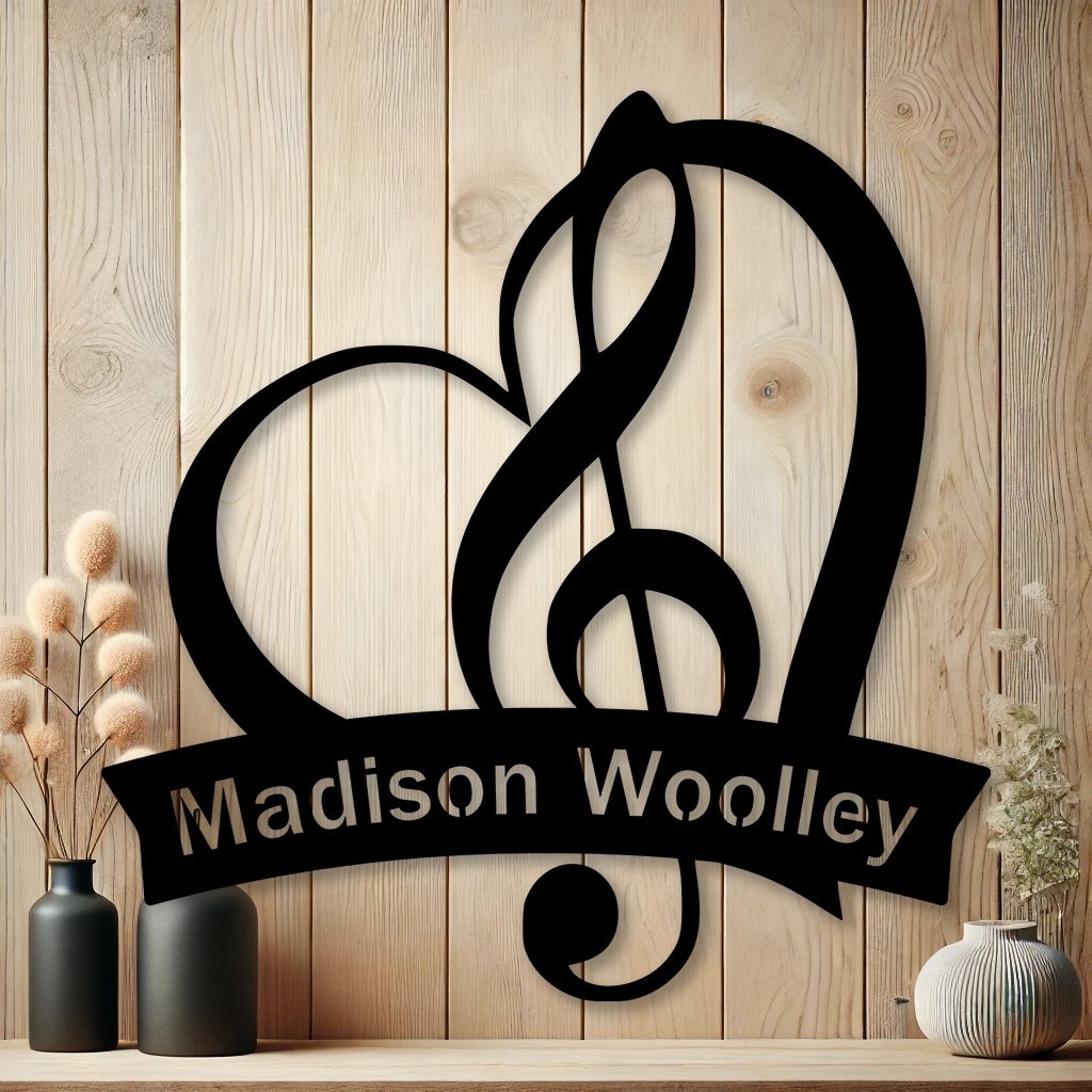 Personalized Treble Clef in Heart Music Sign | Custom Music Wall Art