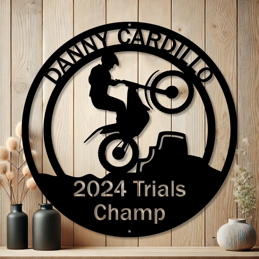 Personalized Motorcycle Trials Dirt Bike Metal Sign | Man Cave Decor