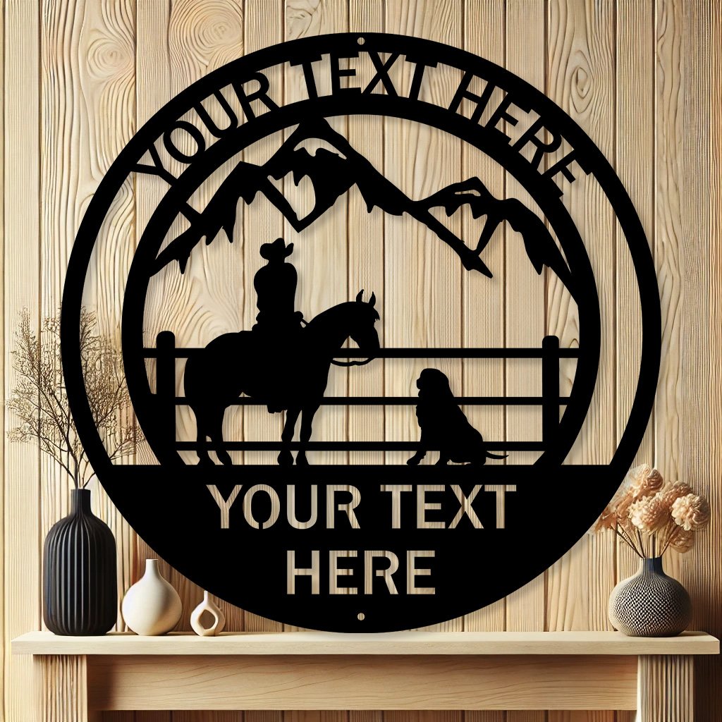 Personalized Cowboy and Dog Metal Art | Farmhouse Decor