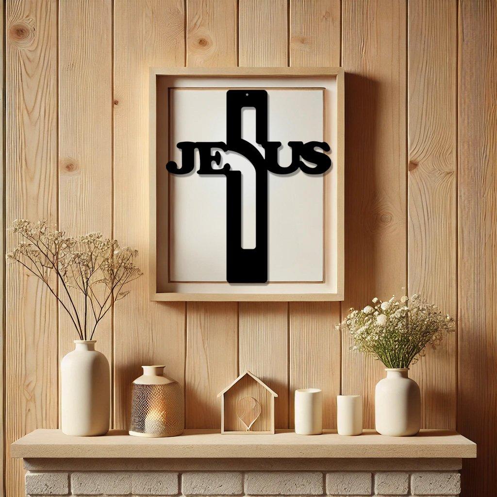 Religious Jesus Wall Cross Metal Sign | Christian Home Decor