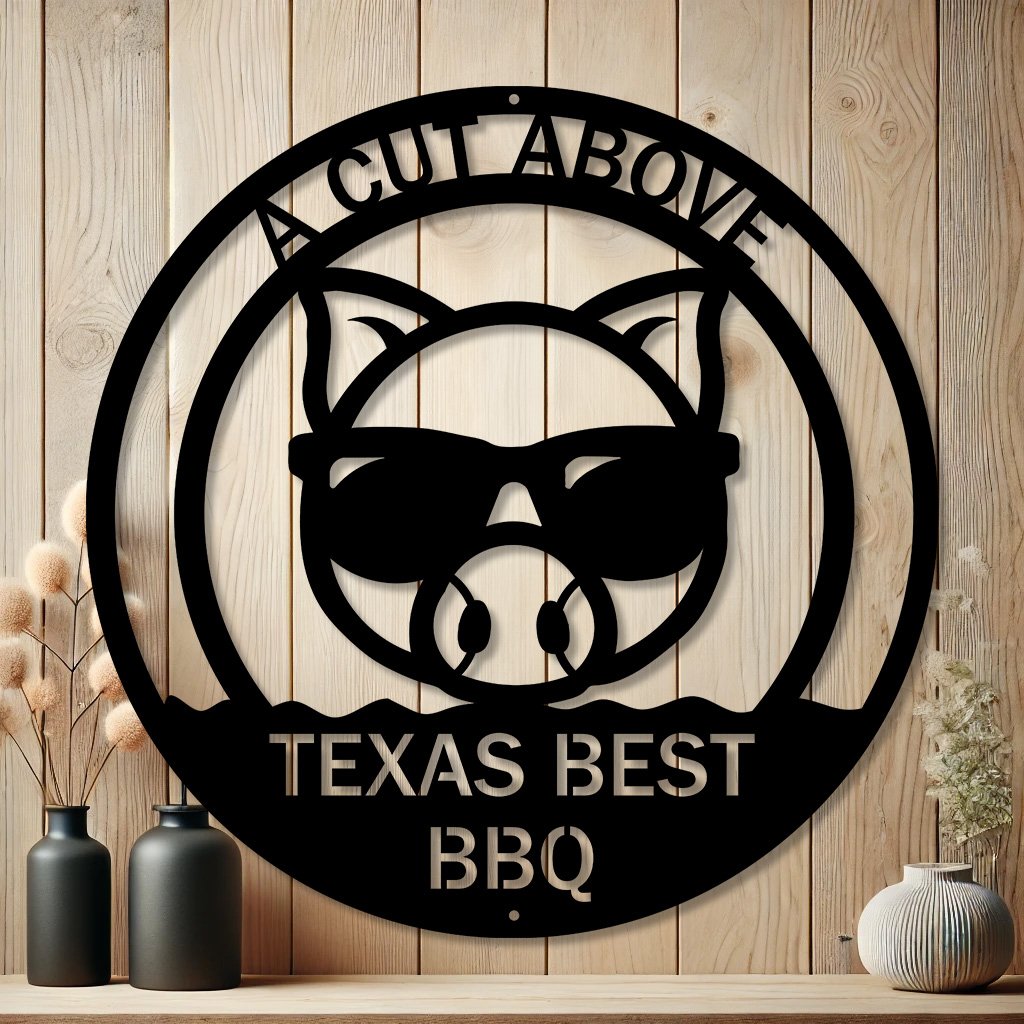 Personalized City Pig Face Metal Sign | Barbeque Pit Art Decor