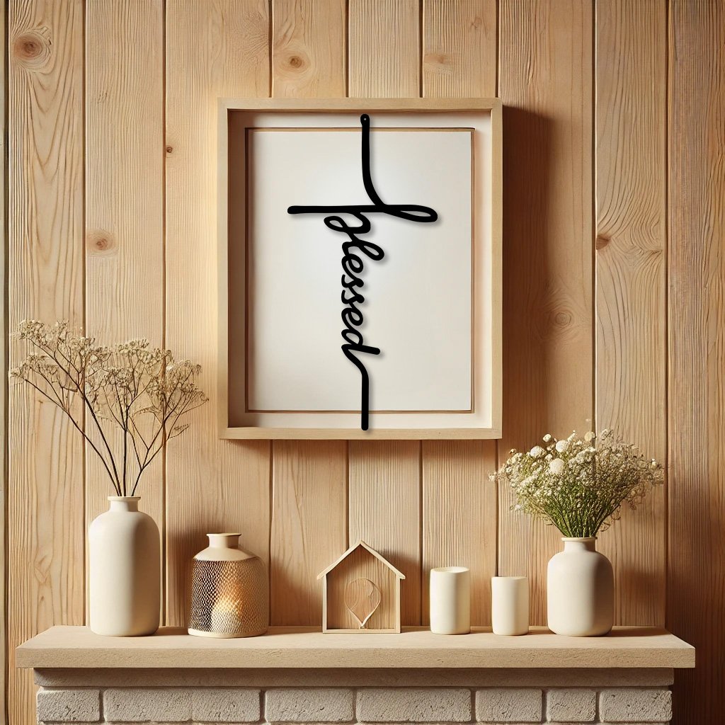 Blessed Cross Metal Art Sign | Inspirational Christian Wall Decor