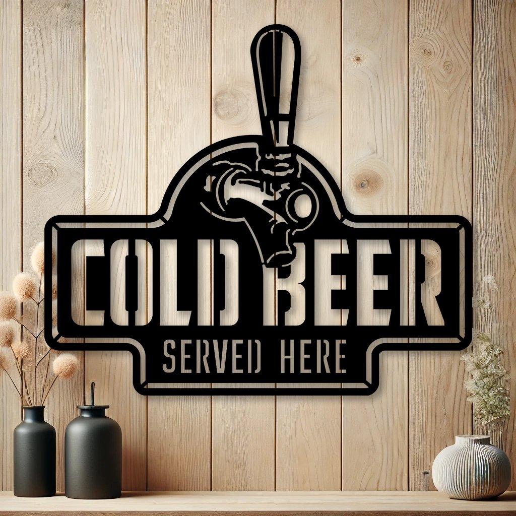 Cold Beer Served Here Bar Metal Sign | Unique Man Cave Decor