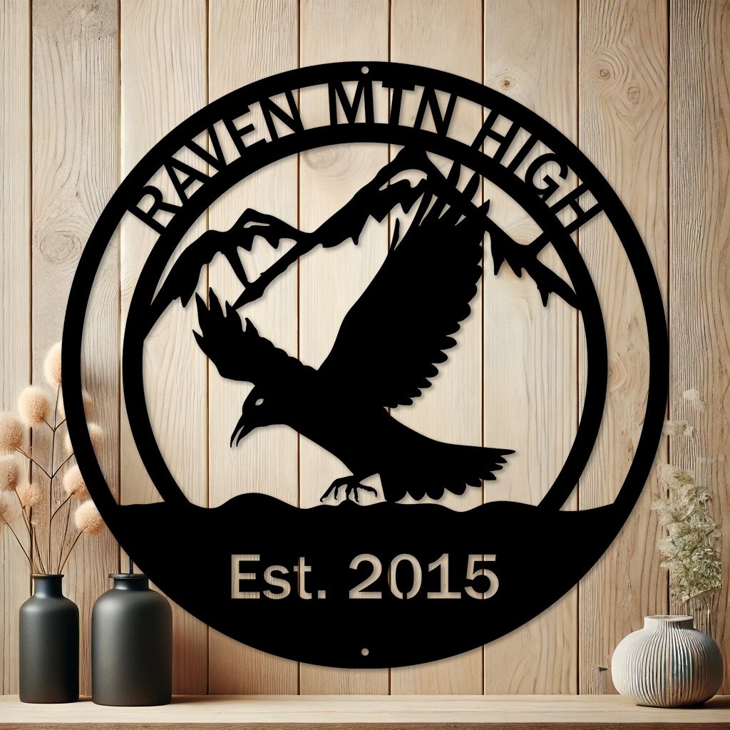 Personalized Flying Raven Metal Sign | Western Art Decor