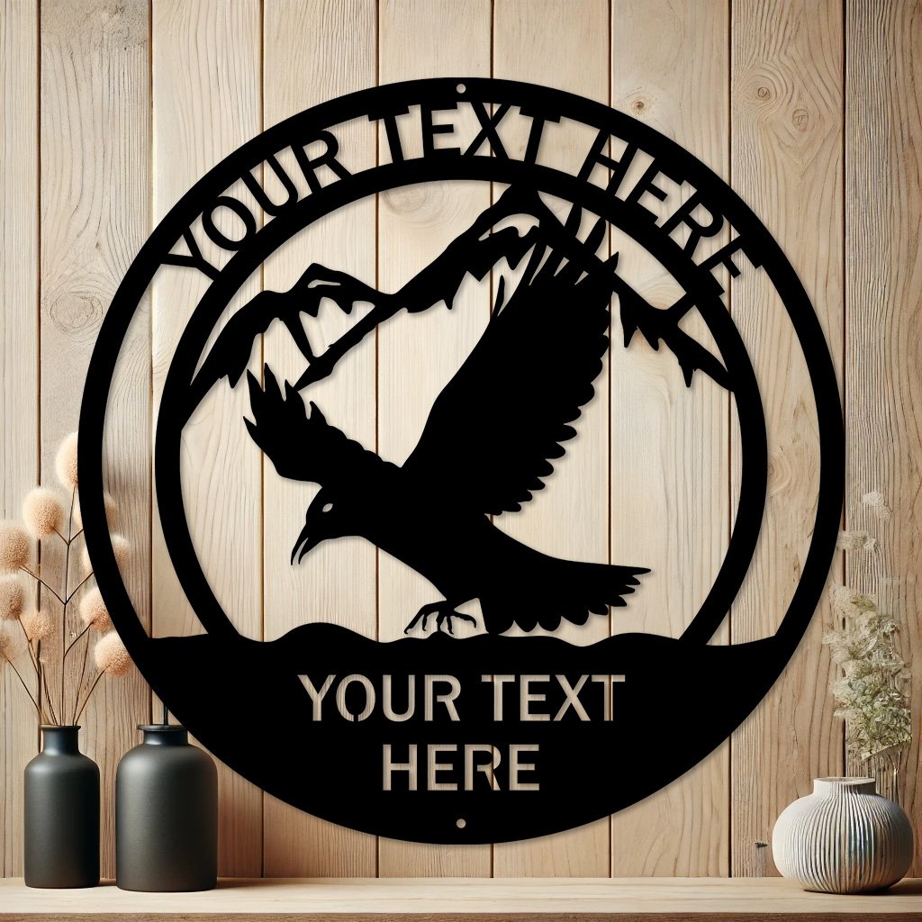 Personalized Flying Raven Metal Sign | Western Art Decor