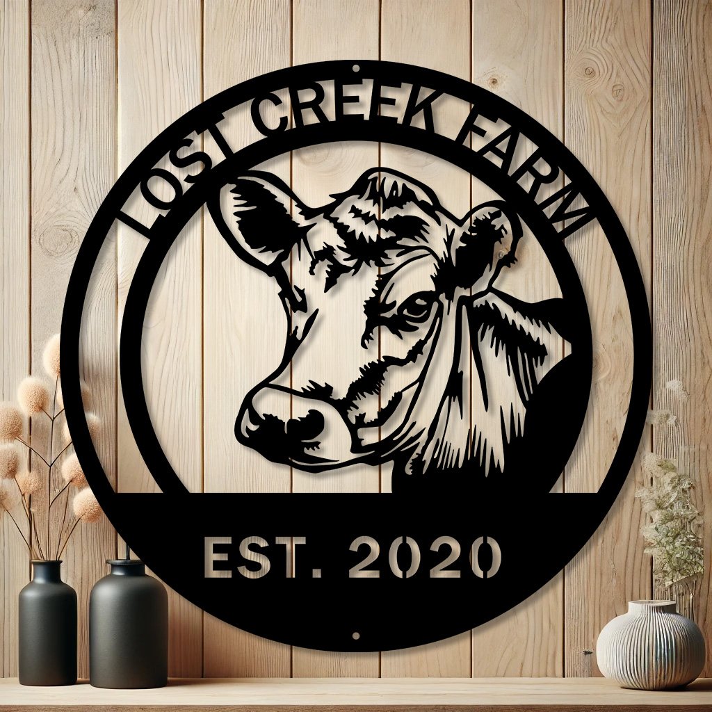 Personalized Cow Head Metal Sign | Rustic Animal Decor