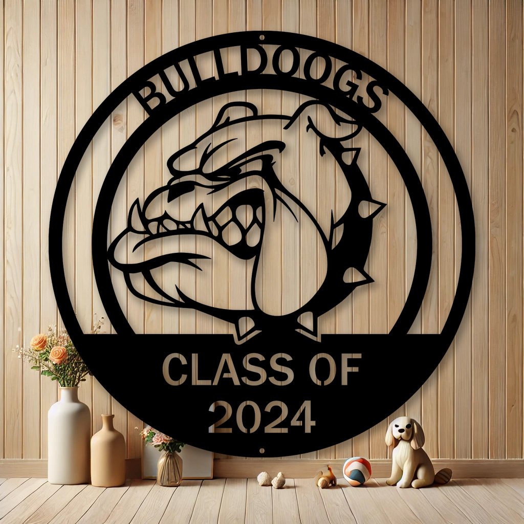 Personalized Bulldog Mascot Metal Sign | Custom Dog Breed Gifts