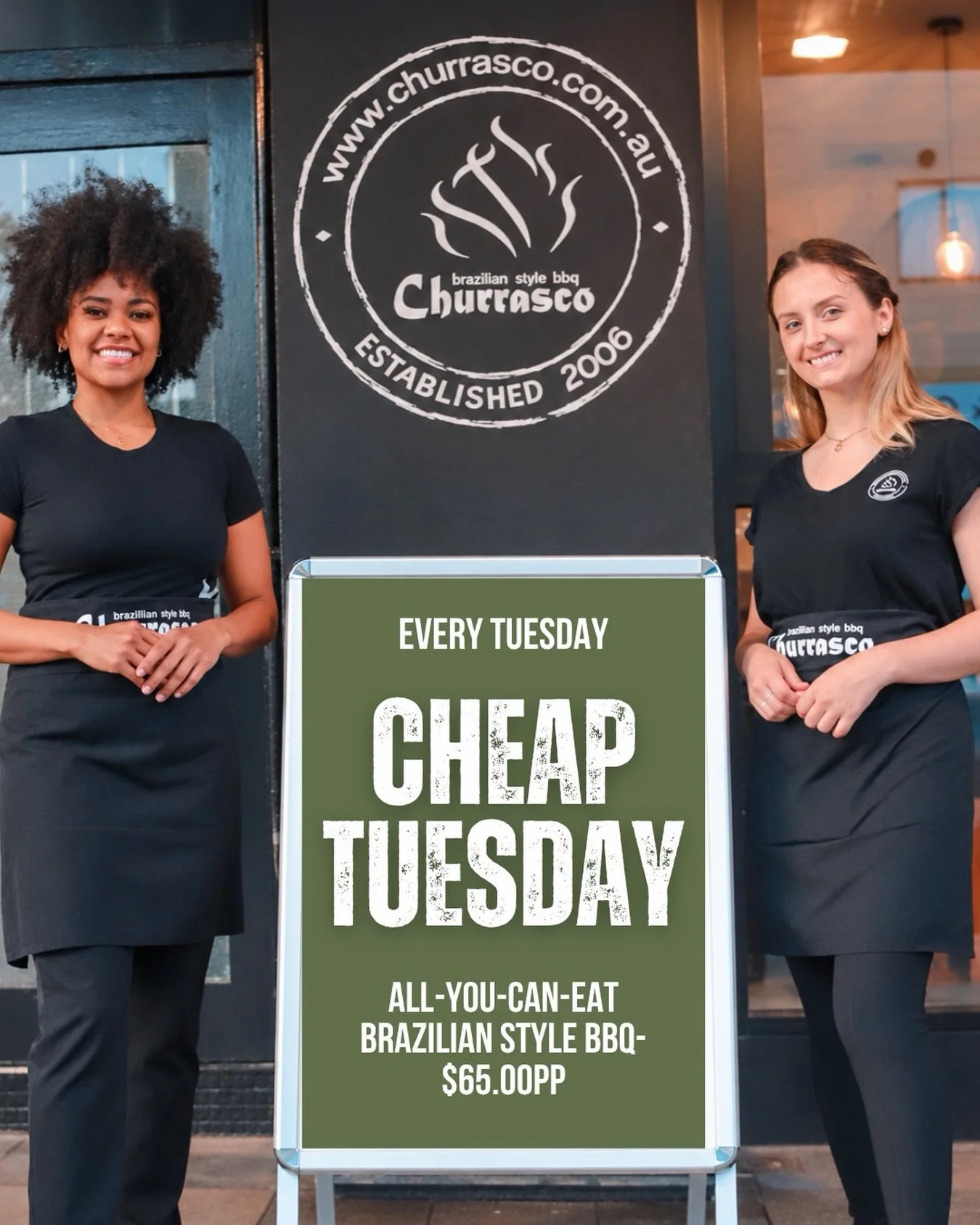 Every Tuesday enjoy our delicious all-you-can-eat Brazilian style BBQ dinner for just $65pp. Bookings recommended www.churrasco.com.au