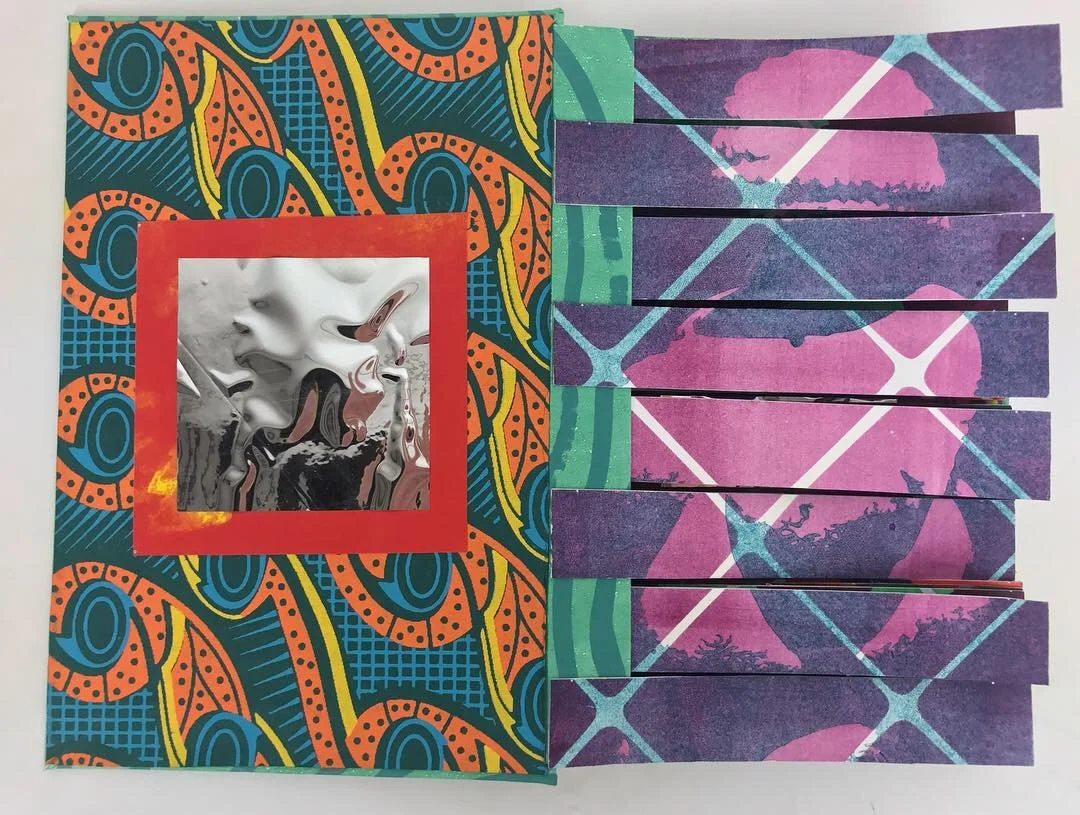    Good Fatty, Bad Fatty    Accordion Flag Book: book board, monotype, silkscreen, handmade paper, mylar  8” x 5”   2018 
