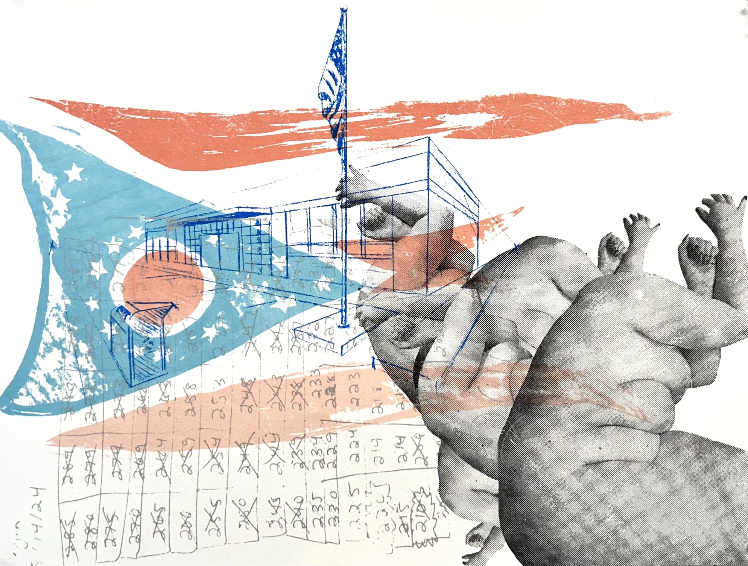   Unfolding  Silkscreen, sweat 11” x 15” 2025 