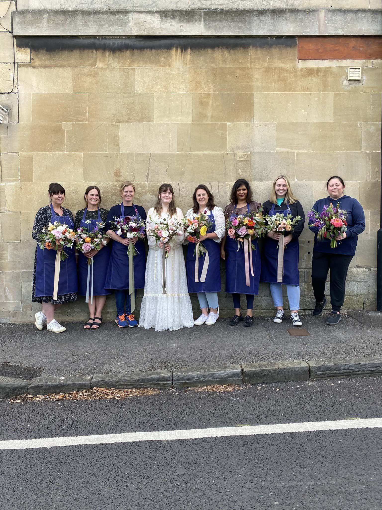 Group of floristry students at The Bath Flower School Bridal Bouquets Workshop