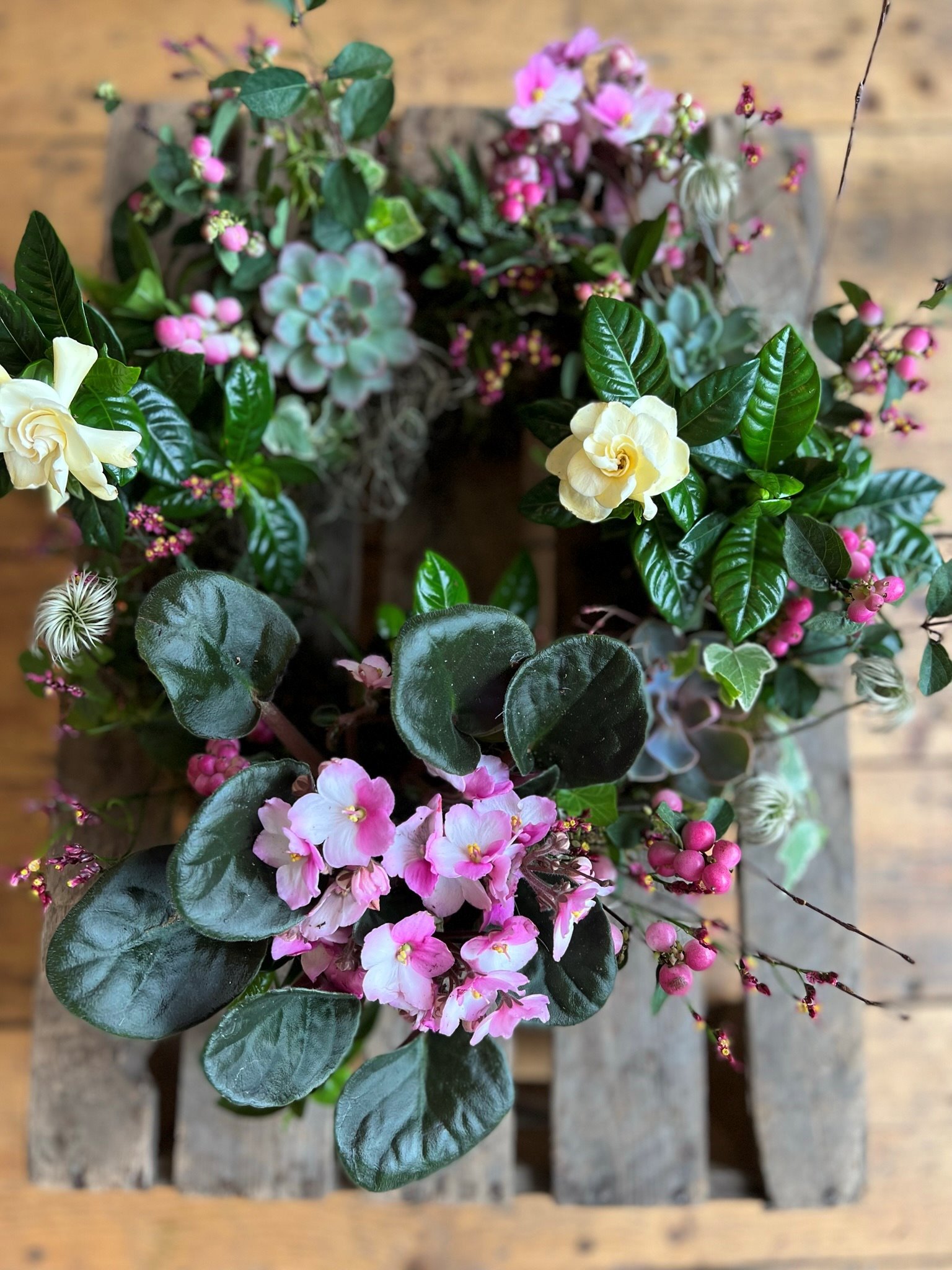 Beautiful living wreath from the Sustainable Sympathy Flowers course