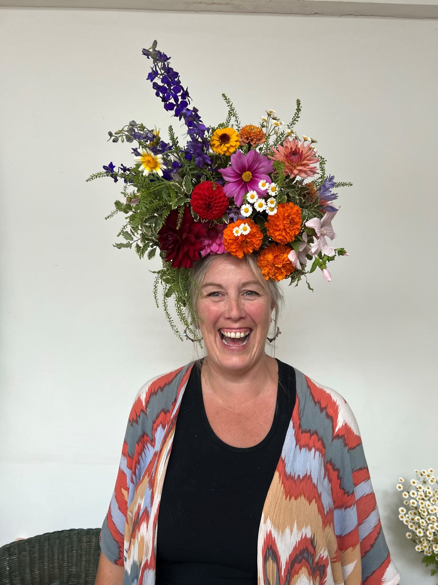 Smiley student on the flower crown workshop during British Flowers Week