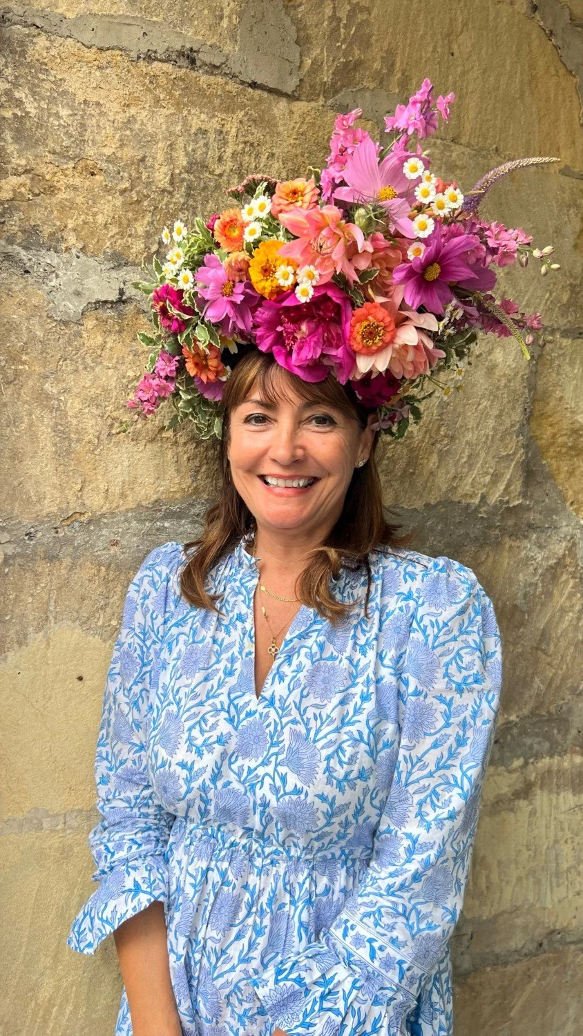 British flower crown worn by The Bath Flower School's student