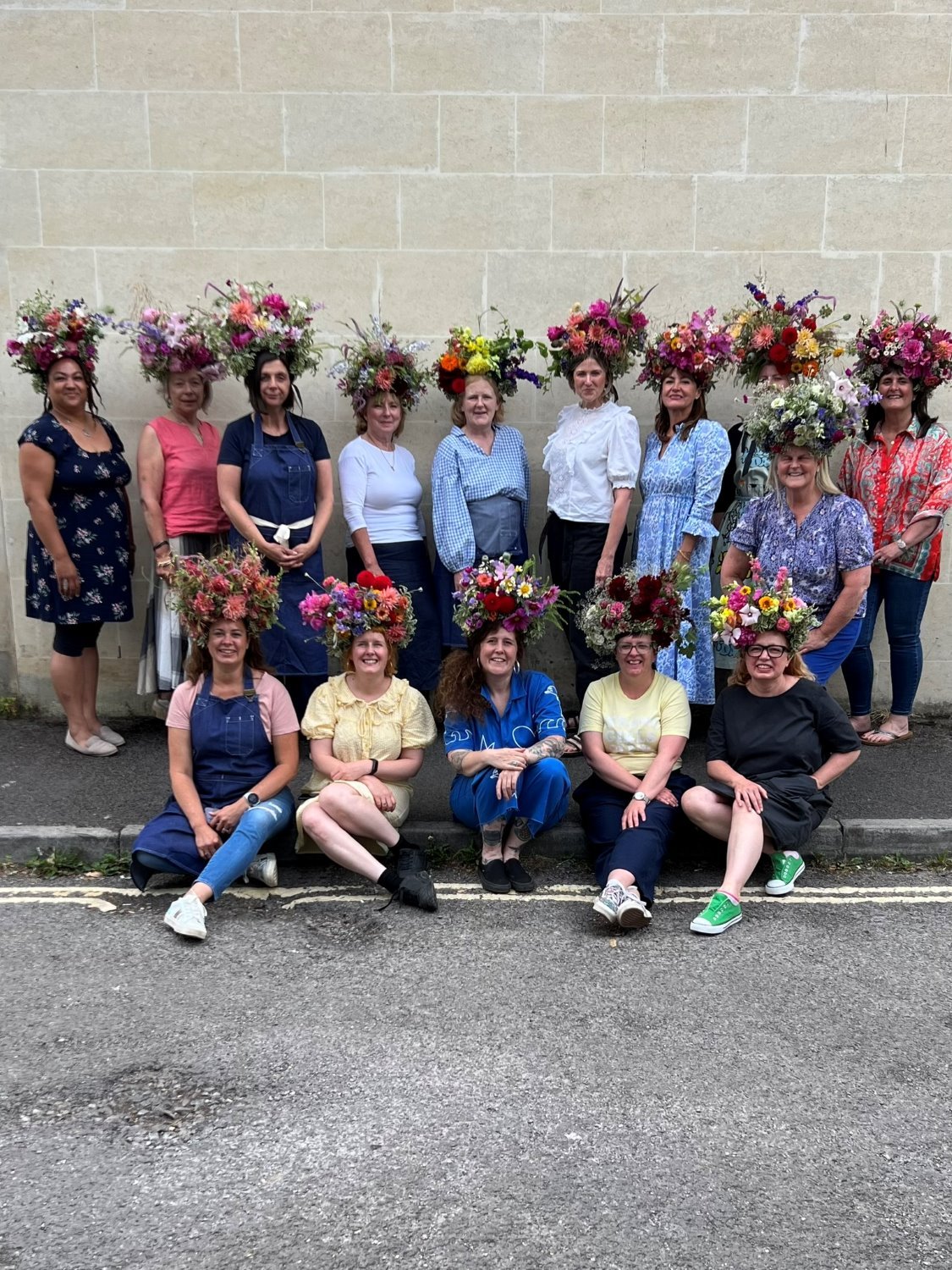 The Bath Flower School students wearing their elaborate flower crowns taught by Sophie Powell, UFLO