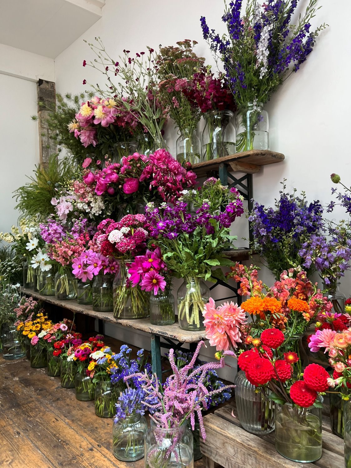 Abundant flower stand from British Flowers Week workshop at The Bath Flower School
