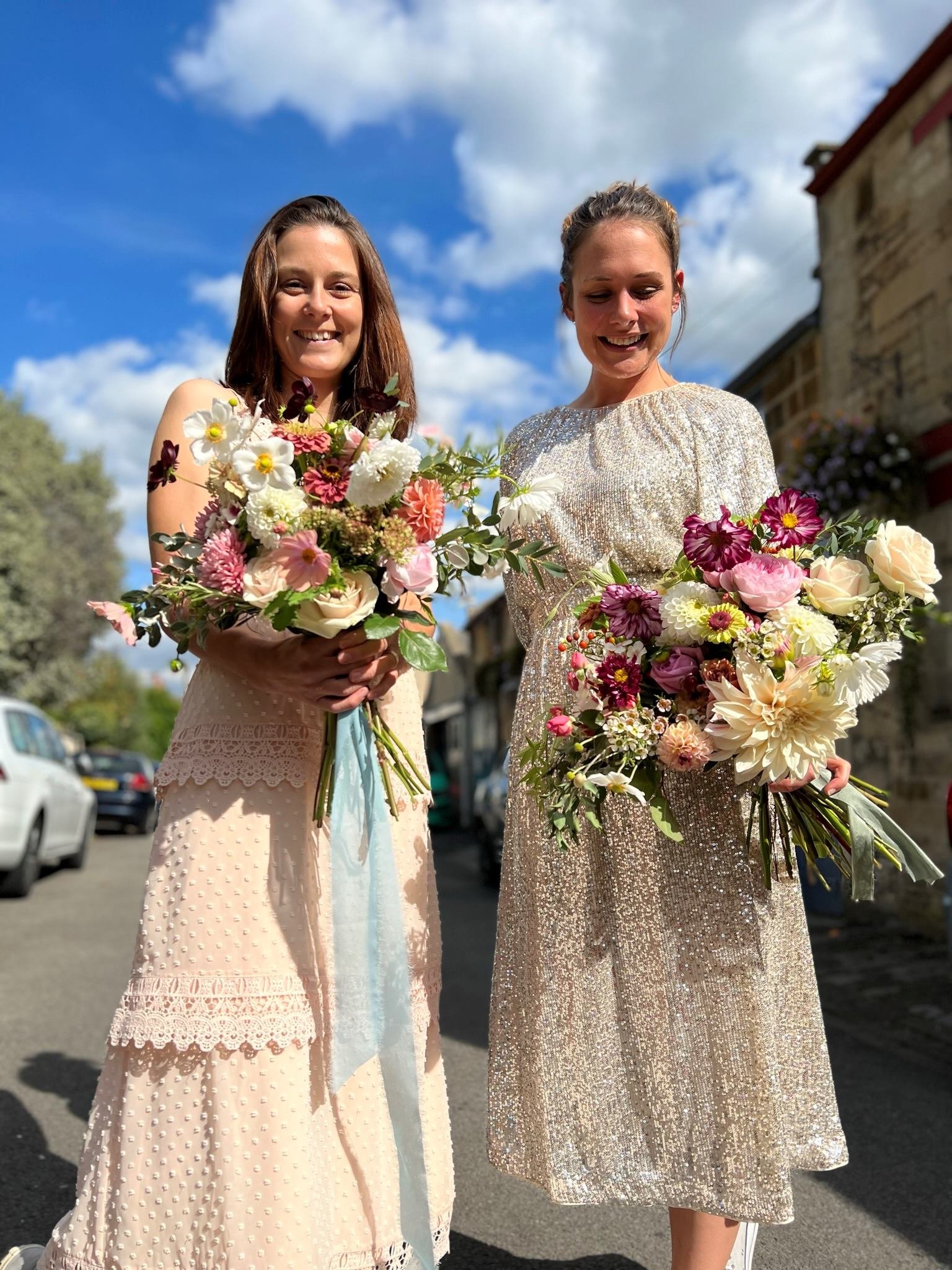 Students from The Bath Flower School with their naturally bridal bouquets
