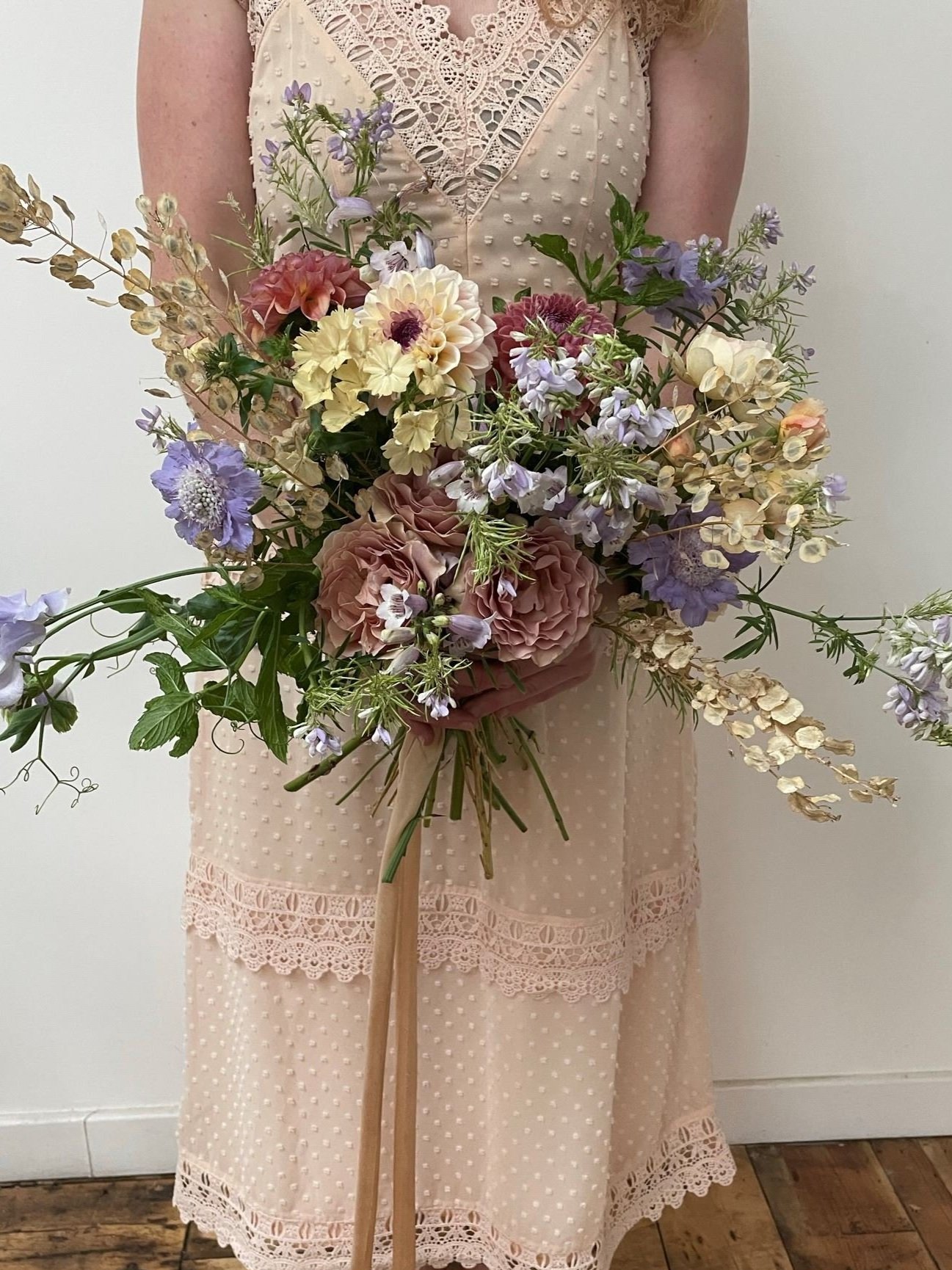 Naturally styled bridal bouquet with British flowers