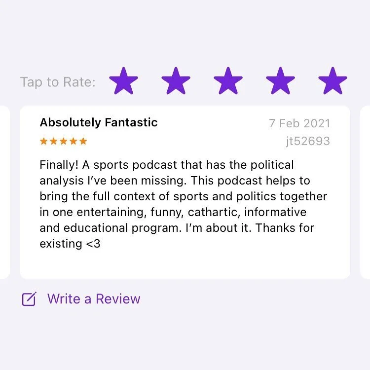 Huge thanks and shoutout to every flamethrower who has taken the time to write BIAD such thoughtful reviews!

If you haven&rsquo;t already done so and want to support the podcast, we&rsquo;d really appreciate a rating and review on whichever app you listen on! It makes all the difference in helping us reach new audiences who need this feminist sports podcast but don&rsquo;t yet know we exist. ❤️