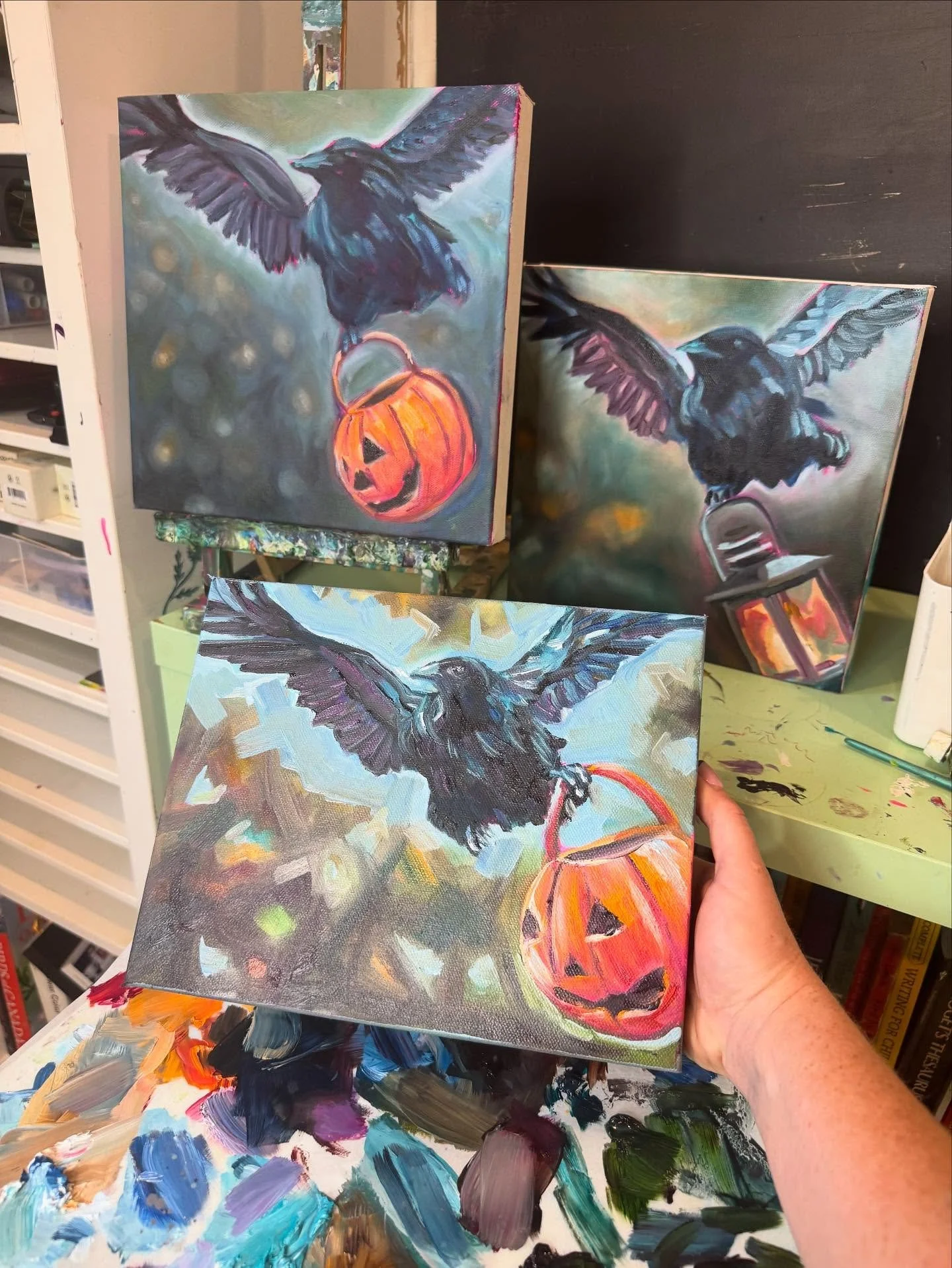 🔴🔴🔴 Triple sold!  The entire conspiracy of ravens has been adopted ❤️

Big thank you to the Northumberland Arts gallery &amp; shop in Port Hope for finding the a home for the final thieving raven, &ldquo;The Reaper&rdquo;

In other news, I lied. 
