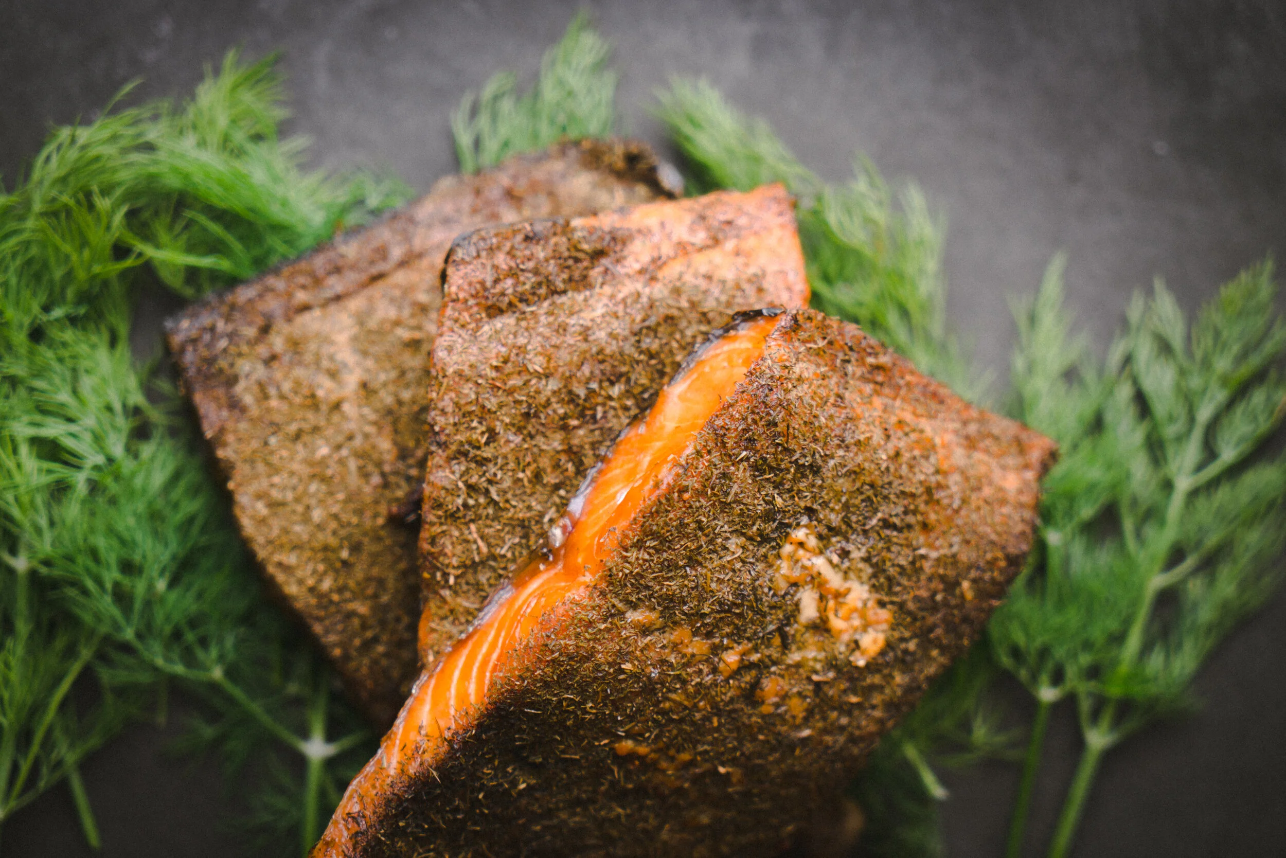 Stacked Smoked Atlantic Salmon with Dill pieces