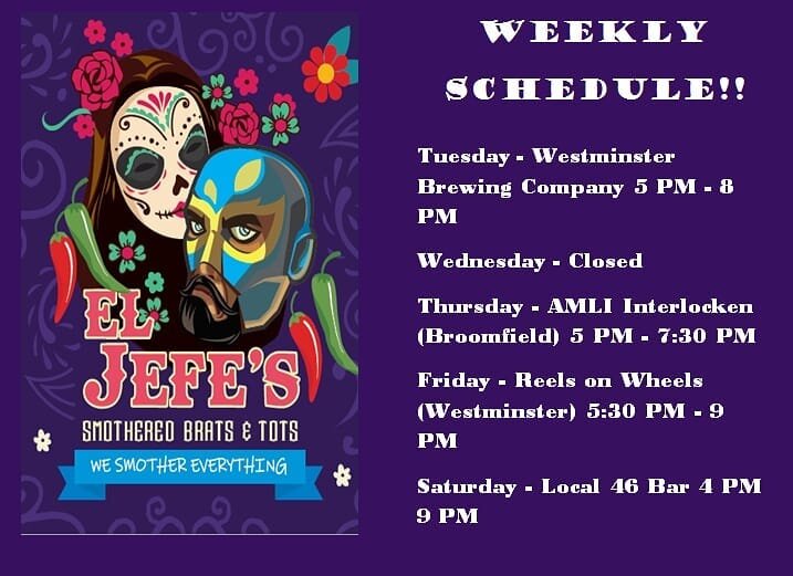 WEEKLY SCHEDULE!! Here's where you can find us this week, as always you can find us on the FREE Truckster app too! 
https://play.google.com/store/apps/details?id=com.truckster

Tuesday- Westminster Brewing Company 5 PM - 8 PM
 
Wednesday- Closed

Thu