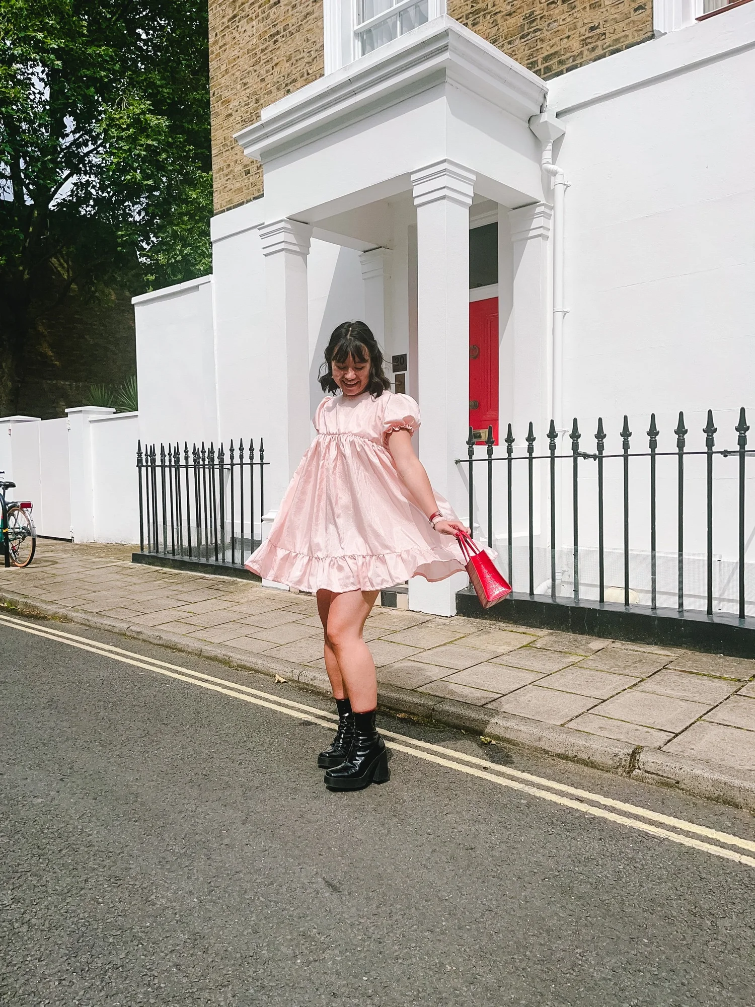 pink dolly dress Dolly White and Pink Flower Mini Dress - Size L - Fit and Flare with Front Tie Detail