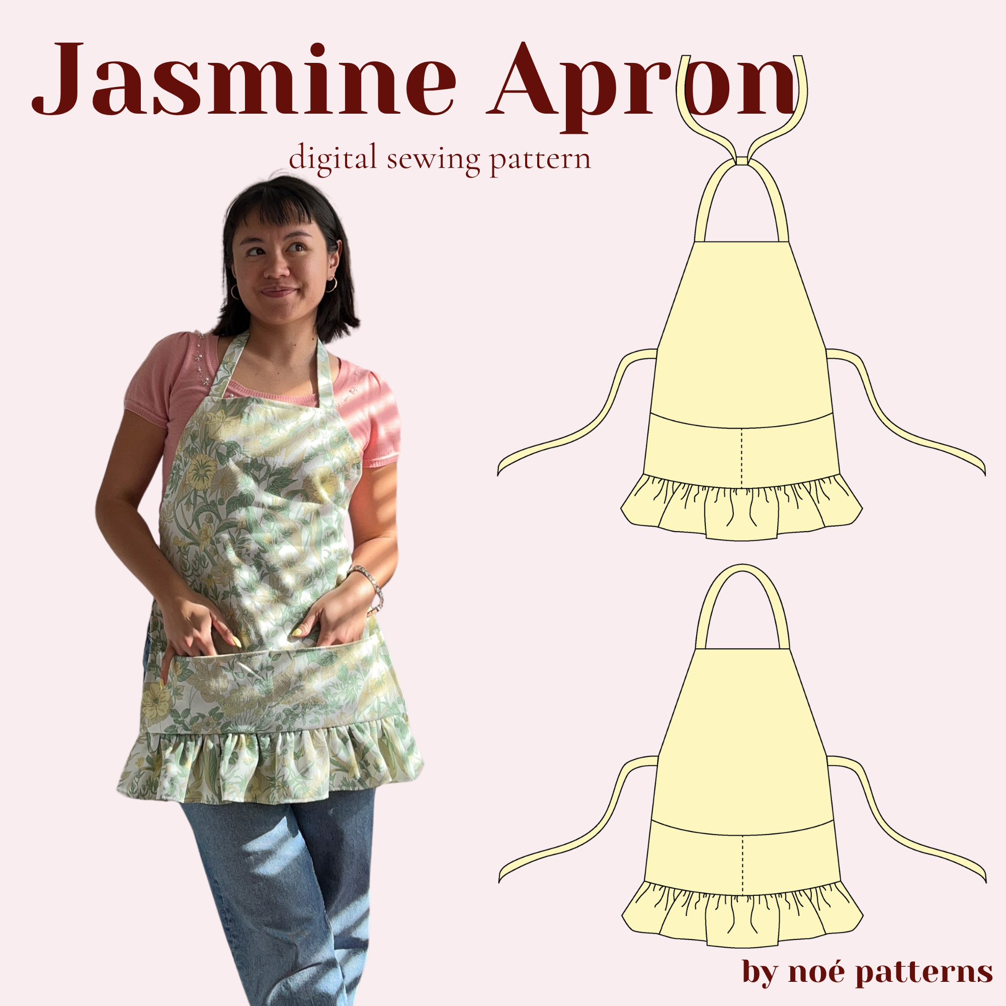 Jasmine Apron Digital Sewing Pattern (size inclusive PDF A4, Letter, A0, Projector)