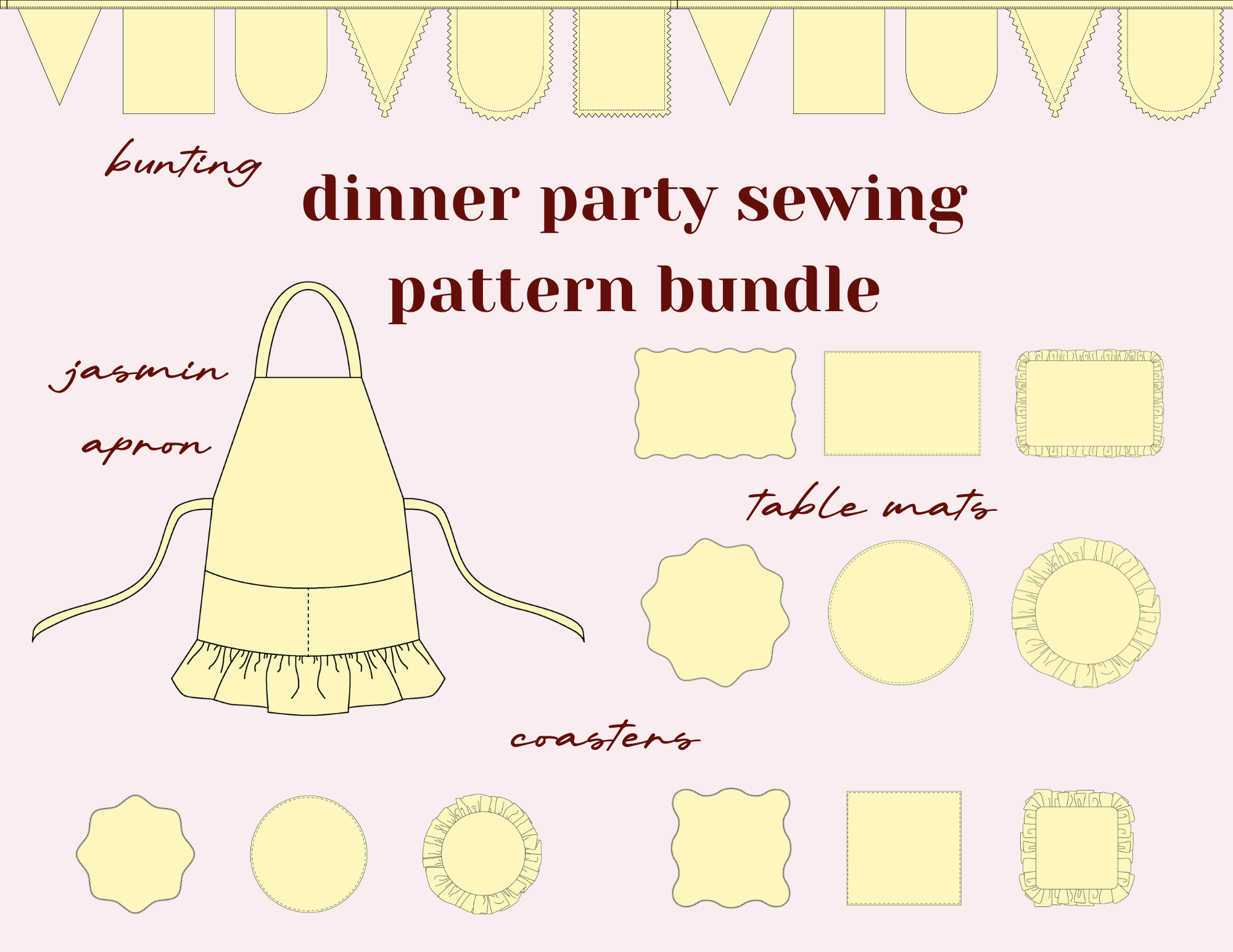 BEGINNER FRIENDLY Dinner Party Bundle (16 patterns) (size inclusive PDF A4, Letter, A0, Projector)