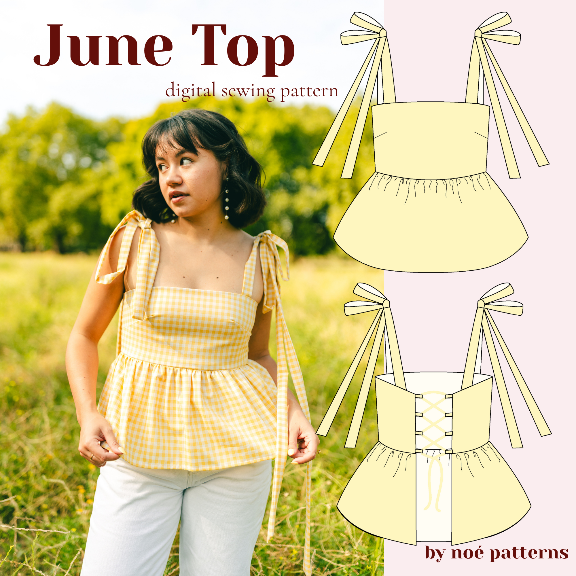 June Top Digital Sewing Pattern (beginner friendly, size inclusive PDF A4, Letter, A0, Projector and Video Tutorial)