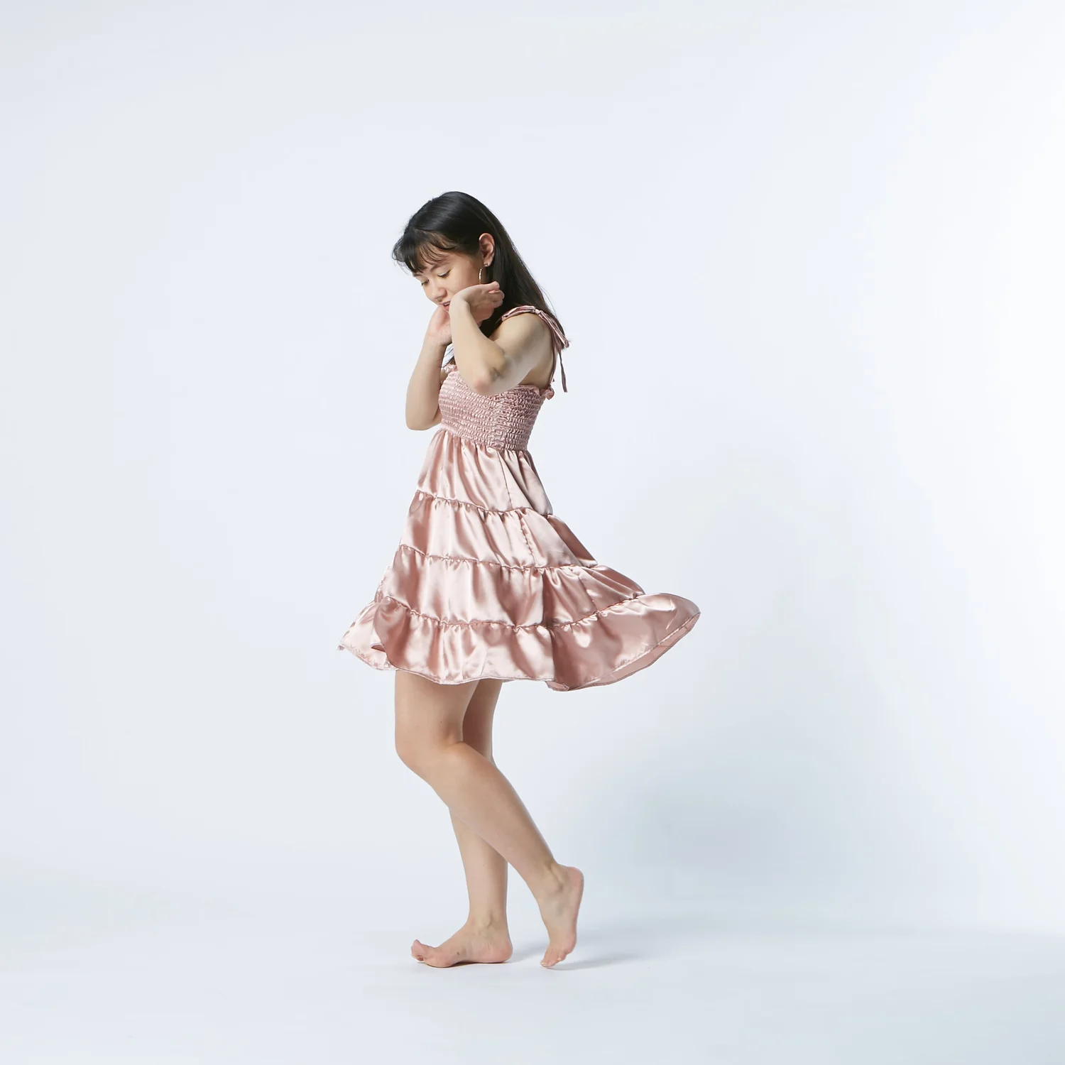 tiered satin dress Seville Layered Satin Gown | Pale Jade | M - 56 | Luxurious Satin, Tiered Design, String Tie Belt | Clothing