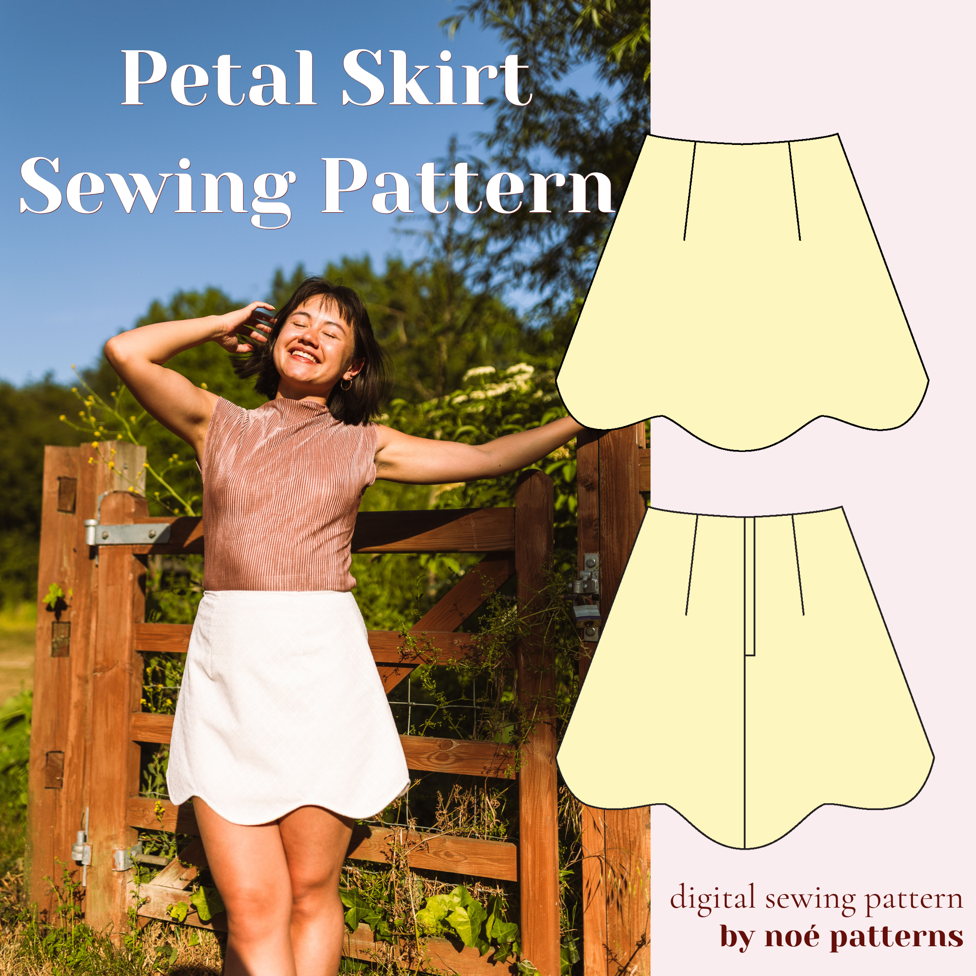 Petal Skirt Sewing Pattern, Size Inclusive, Video Tutorial (PDF Download, A0, Projector) Scalloped Wavy Hem Mini Skirt