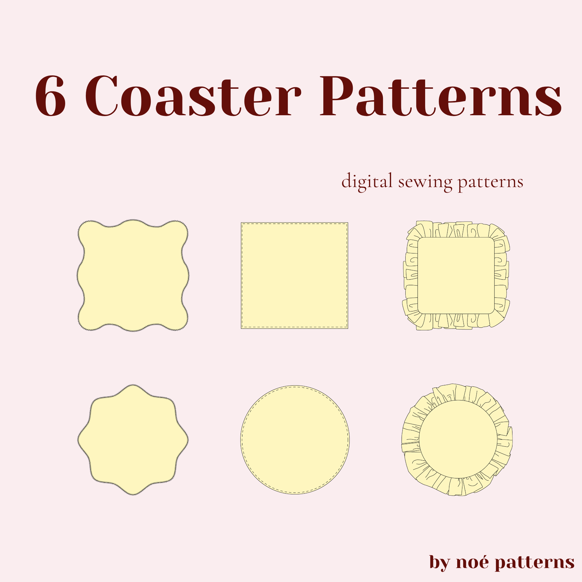 6 Coasters Digital Sewing Pattern (PDF A4, Letter, A0, Projector and Video Tutorial)
