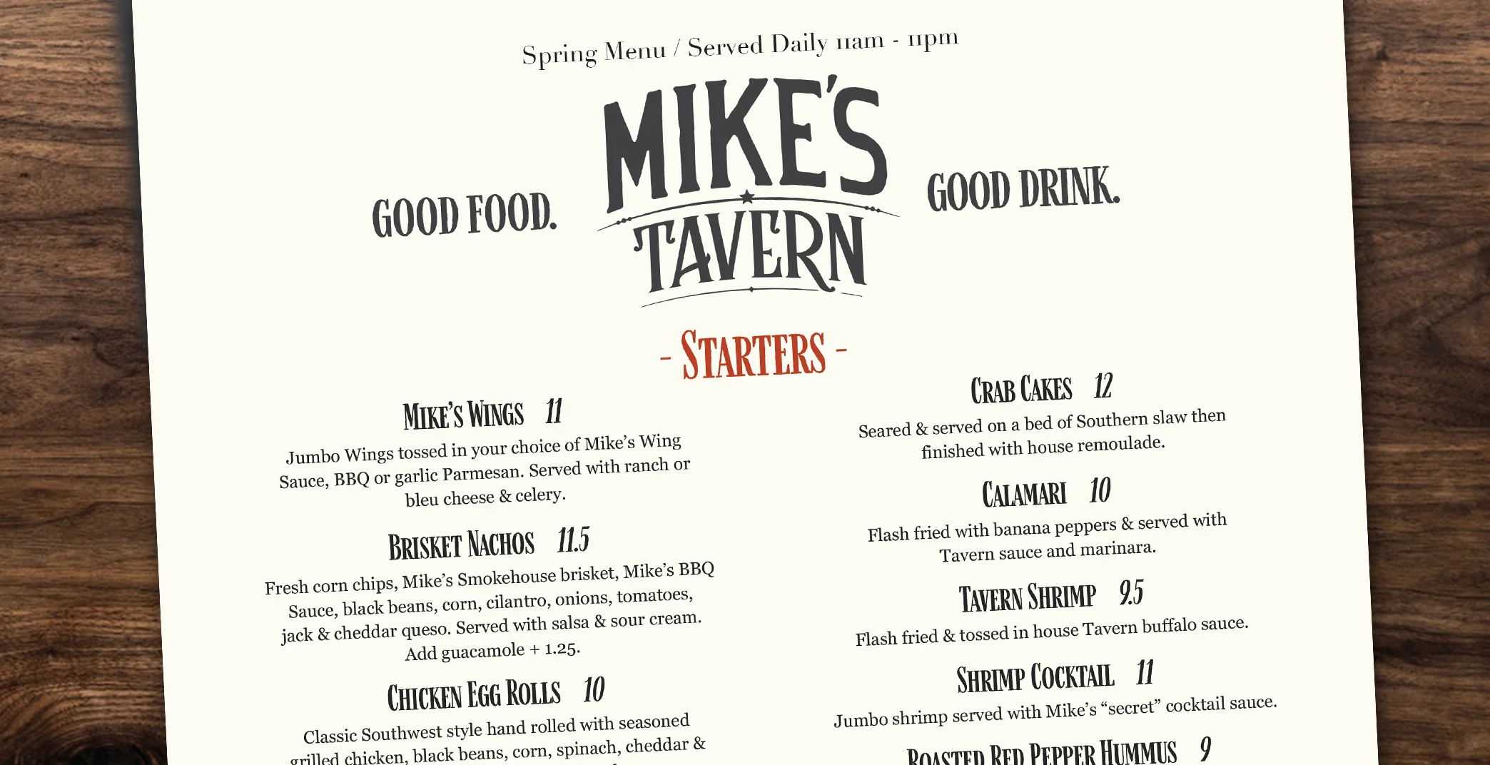 The Tavern Menu — Mike's Tavern