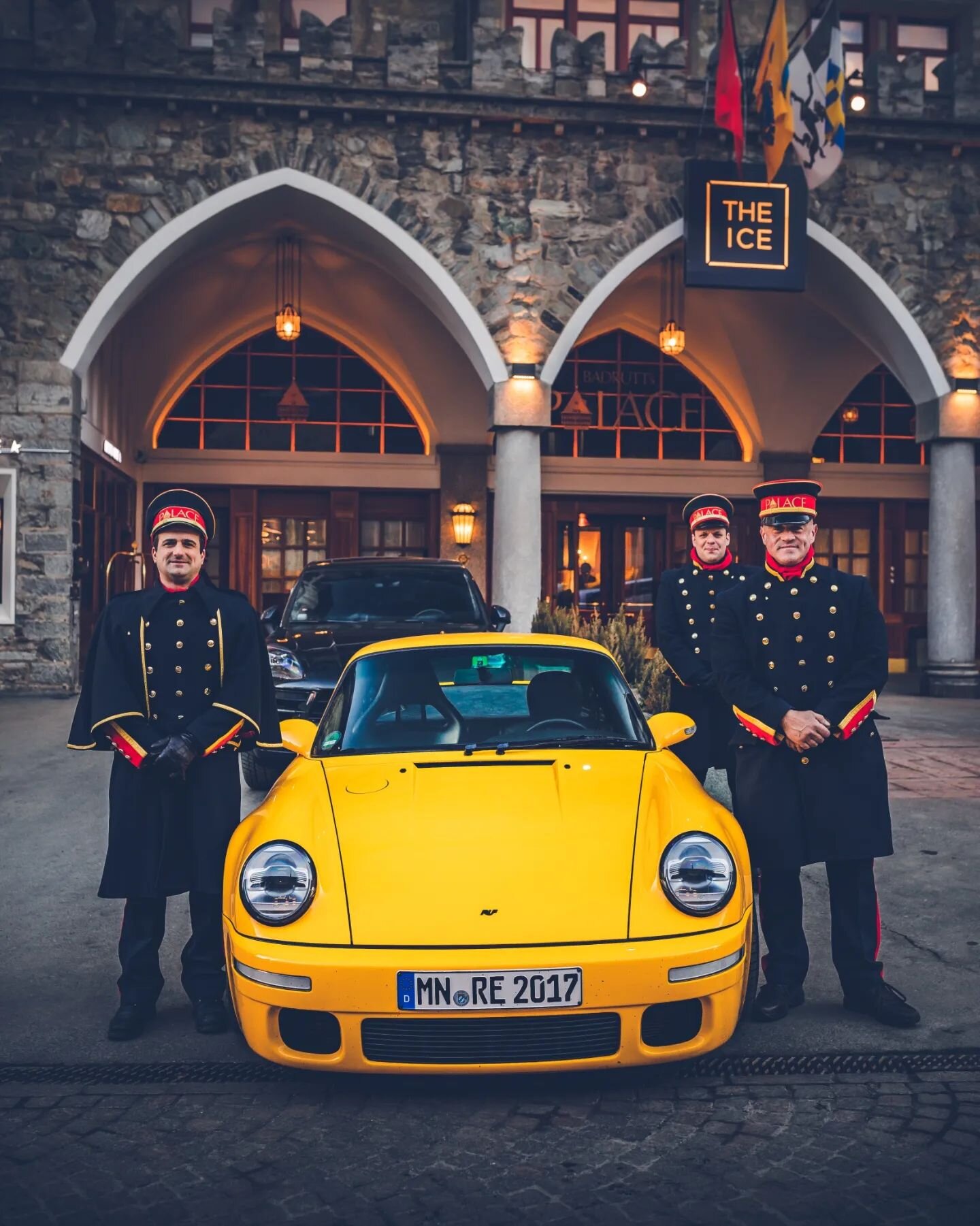 Welcome to @badruttspalace . Here you'll be welcomed by fantastic staff, beautiful surroundings and architecture and if you're lucky you'll find a RUF parked outside being well looked after. #RUF #Porsche #Supercars #StMoritz