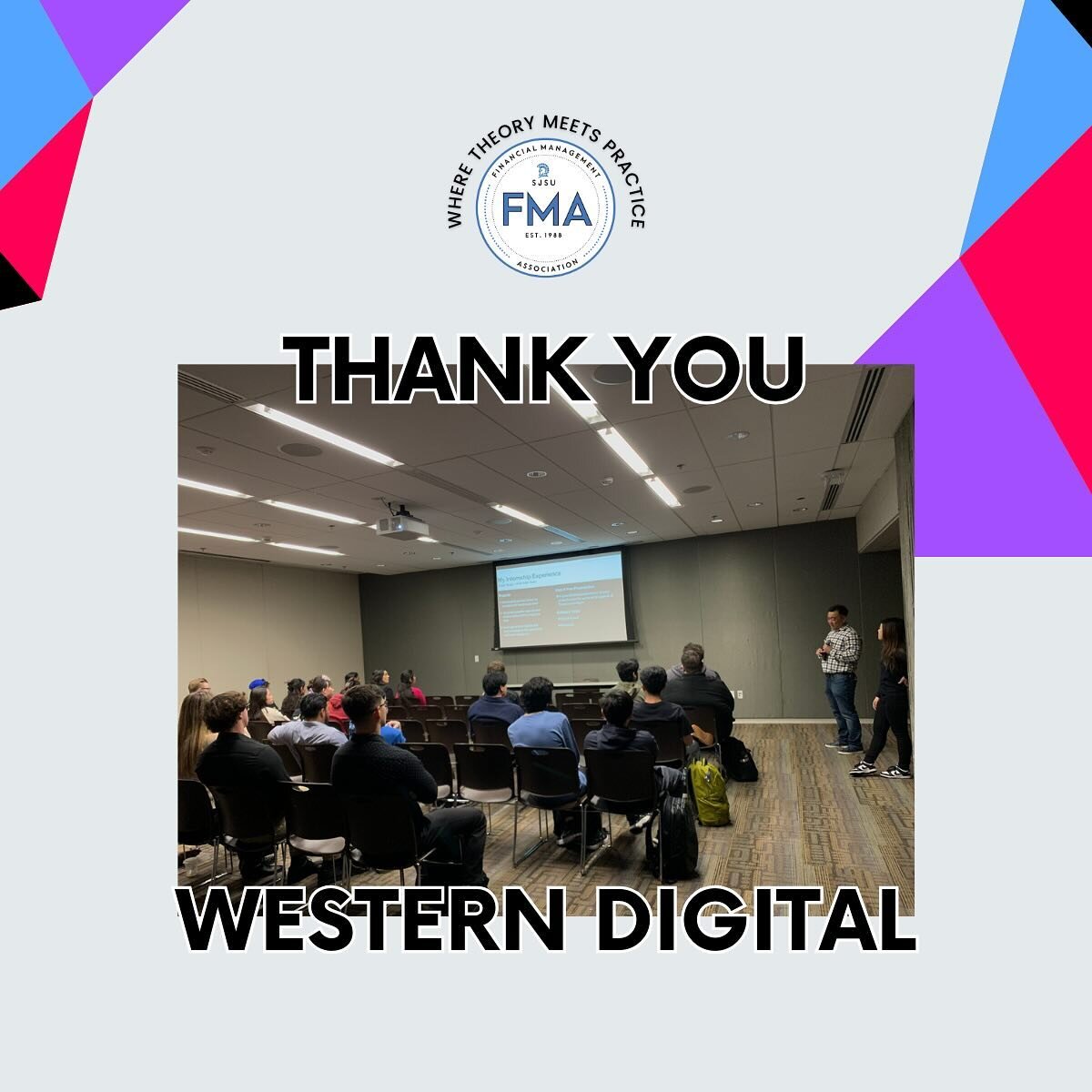 Hey FMAers! Thank you to everyone who joined us for our ProDev with Western Digital! We hope you learned more about the company and found the unique insights from SJSU alumni helpful! 💭❕

If you couldn&rsquo;t make it yesterday, swipe right to learn