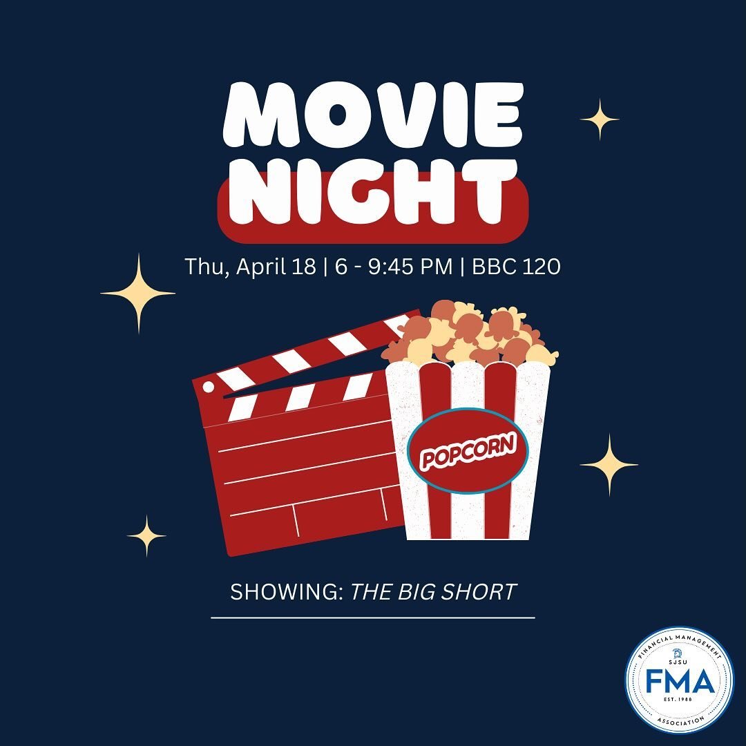 Happy Monday FMAers! ✨

Impending project due dates and major assignments got you feeling stressed? Unwind with your officers and fellow members after our weekly meeting, and join us for our movie night! We will be playing &ldquo;The Big Short&rdquo;
