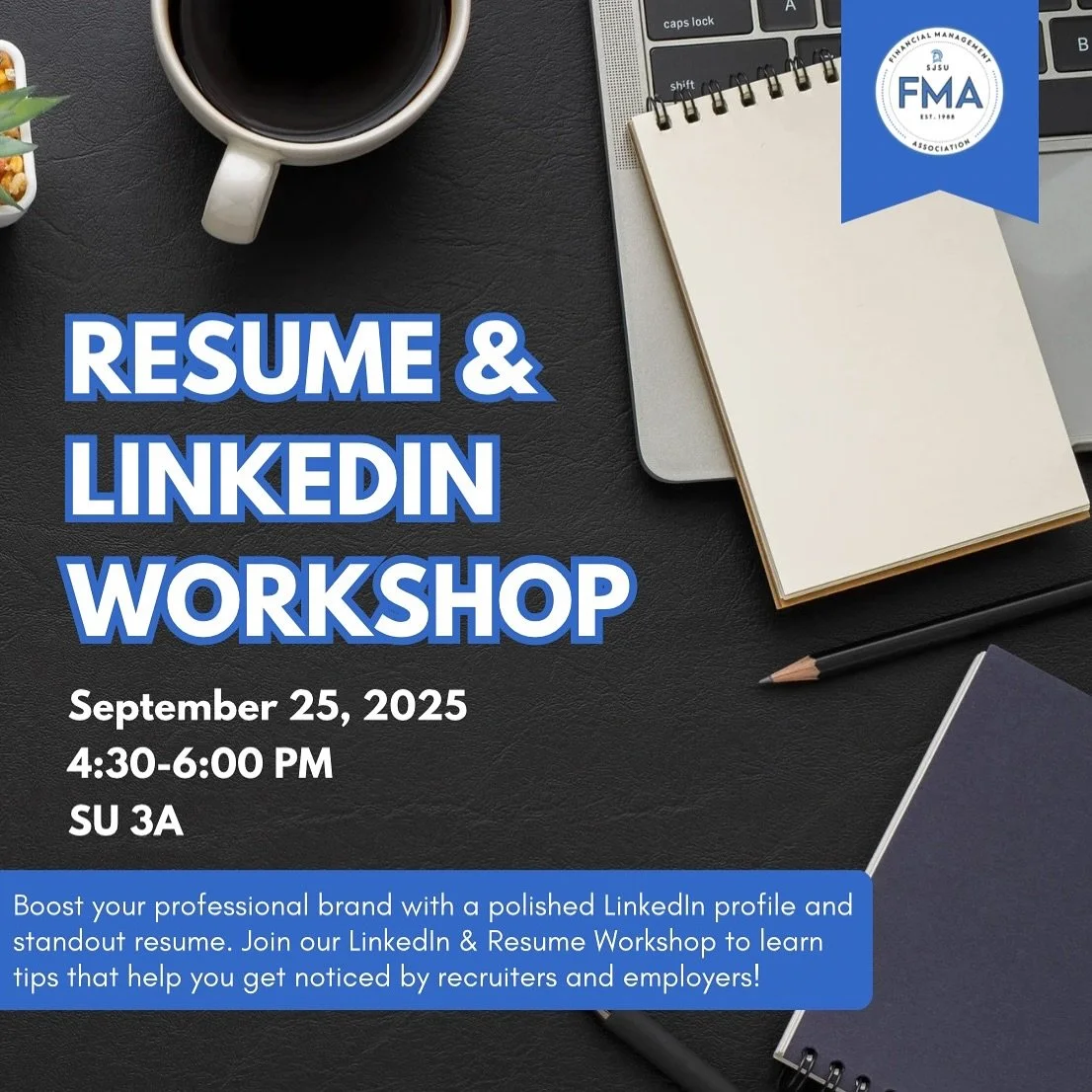 Hey FMAers! Want to elevate your LinkedIn and resume to stand out with internship and job applications? Well then make sure you attend our workshop this Thursday where you&rsquo;ll be able to learn more on tips and tricks to sharpen them. We hope to 