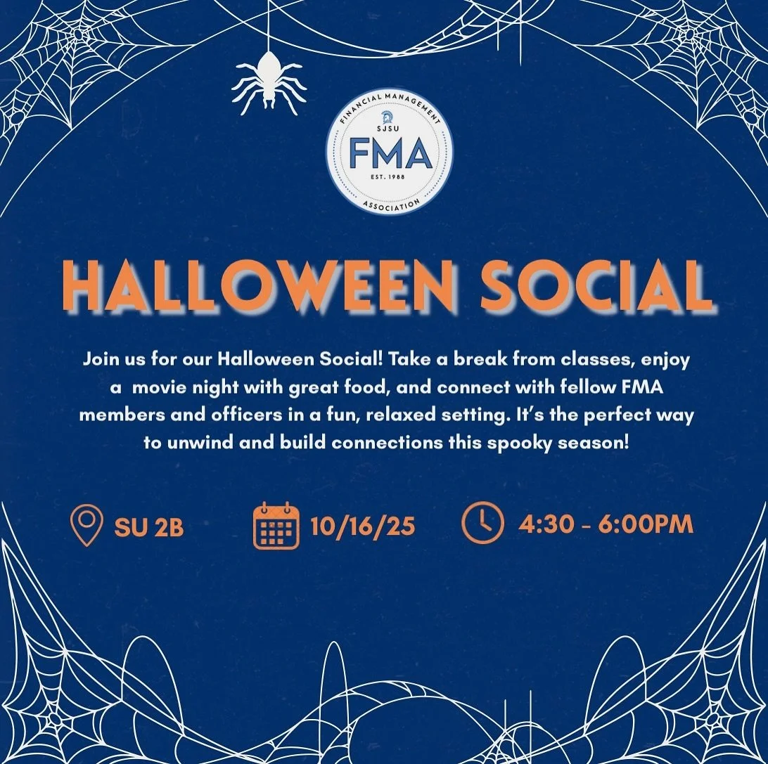 Join us for our Halloween Social! 👻 Take a well deserved break from classes and enjoy a movie night, delicious food, and great company. This is a fun and relaxed opportunity to connect with fellow FMA members and officers and to celebrate the spooky